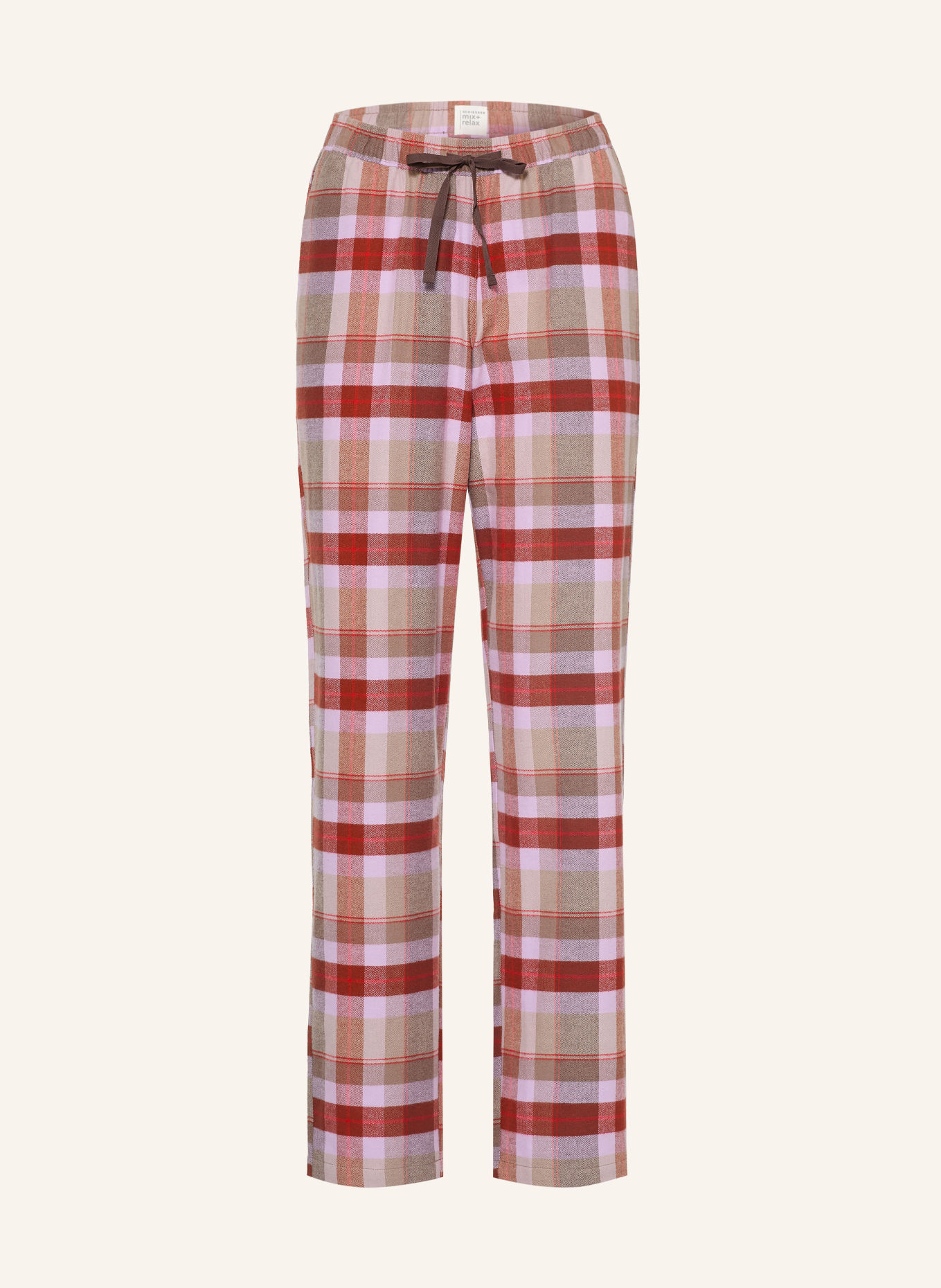 SCHIESSER Pyjamabroek van flanel: DONKERROOD / LICHTBRUIN / LICHTPAARS