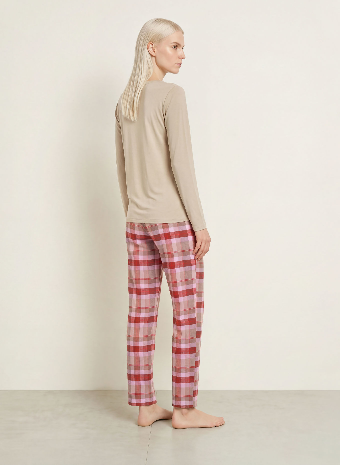 SCHIESSER Pyjamabroek van flanel: DONKERROOD / LICHTBRUIN / LICHTPAARS