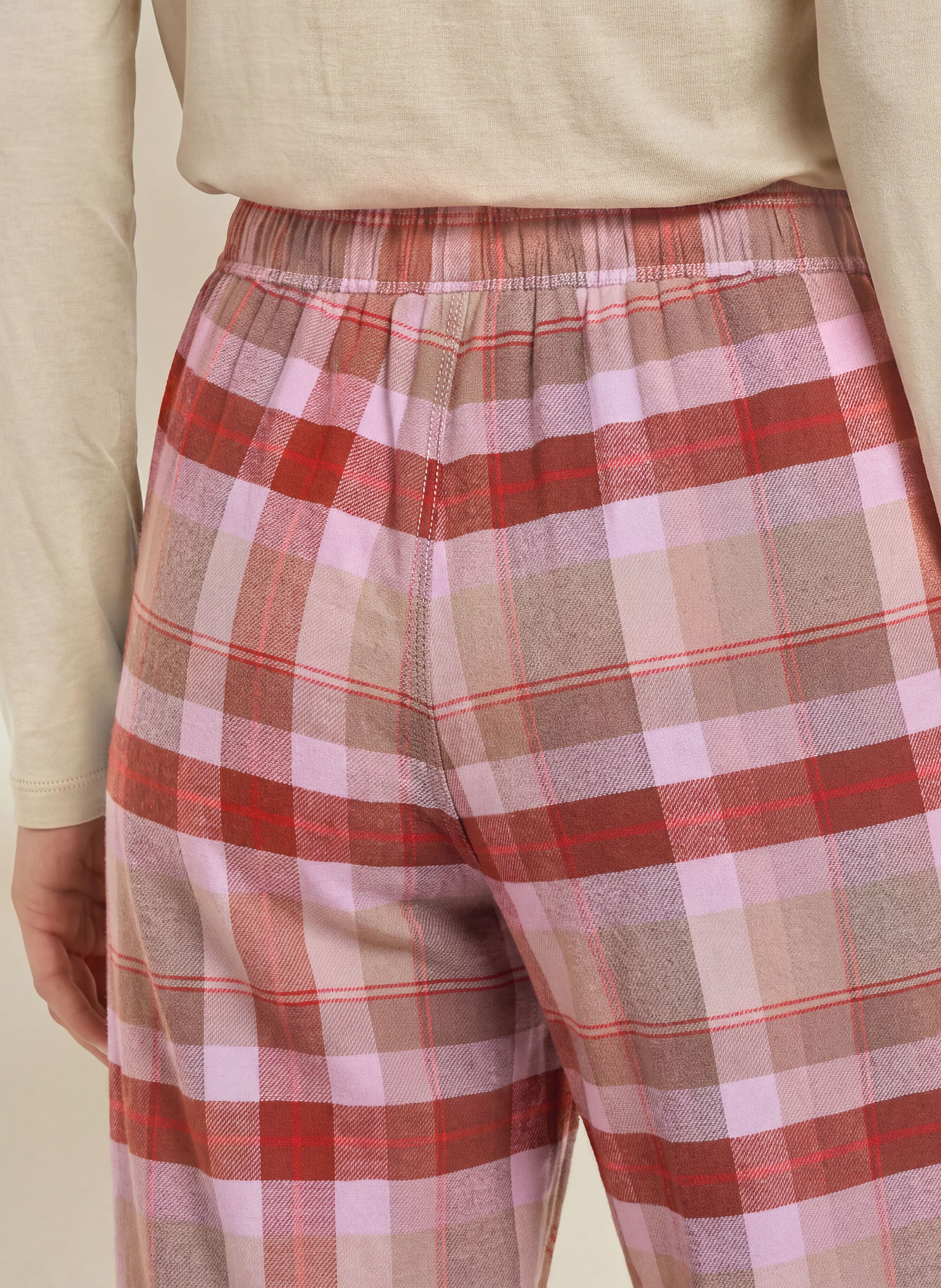 SCHIESSER Pyjamabroek van flanel: DONKERROOD / LICHTBRUIN / LICHTPAARS