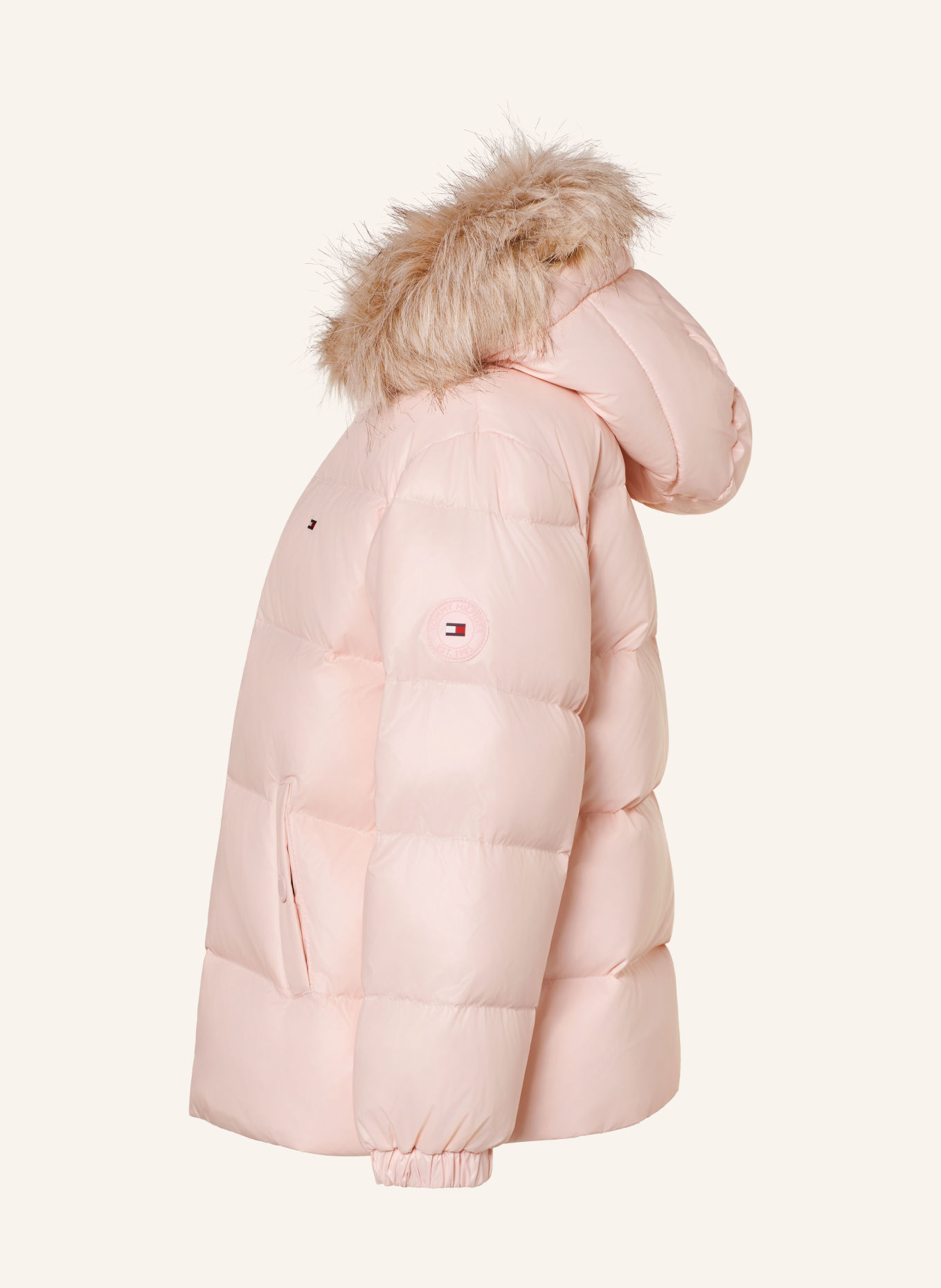TOMMY HILFIGER Donsjas met afneembare kunstbontkraag: ROSE CLAIR / LICHTGRIJS