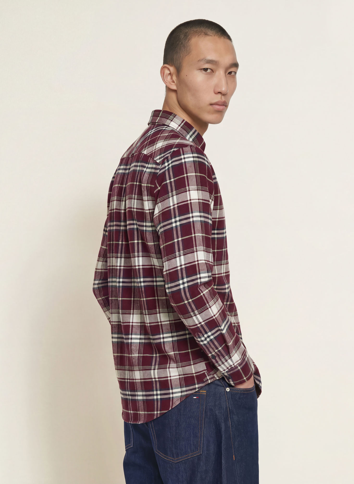 TOMMY JEANS Flanell-Overshirt Comfort Fit: DUNKELROT / MINT / WEISS