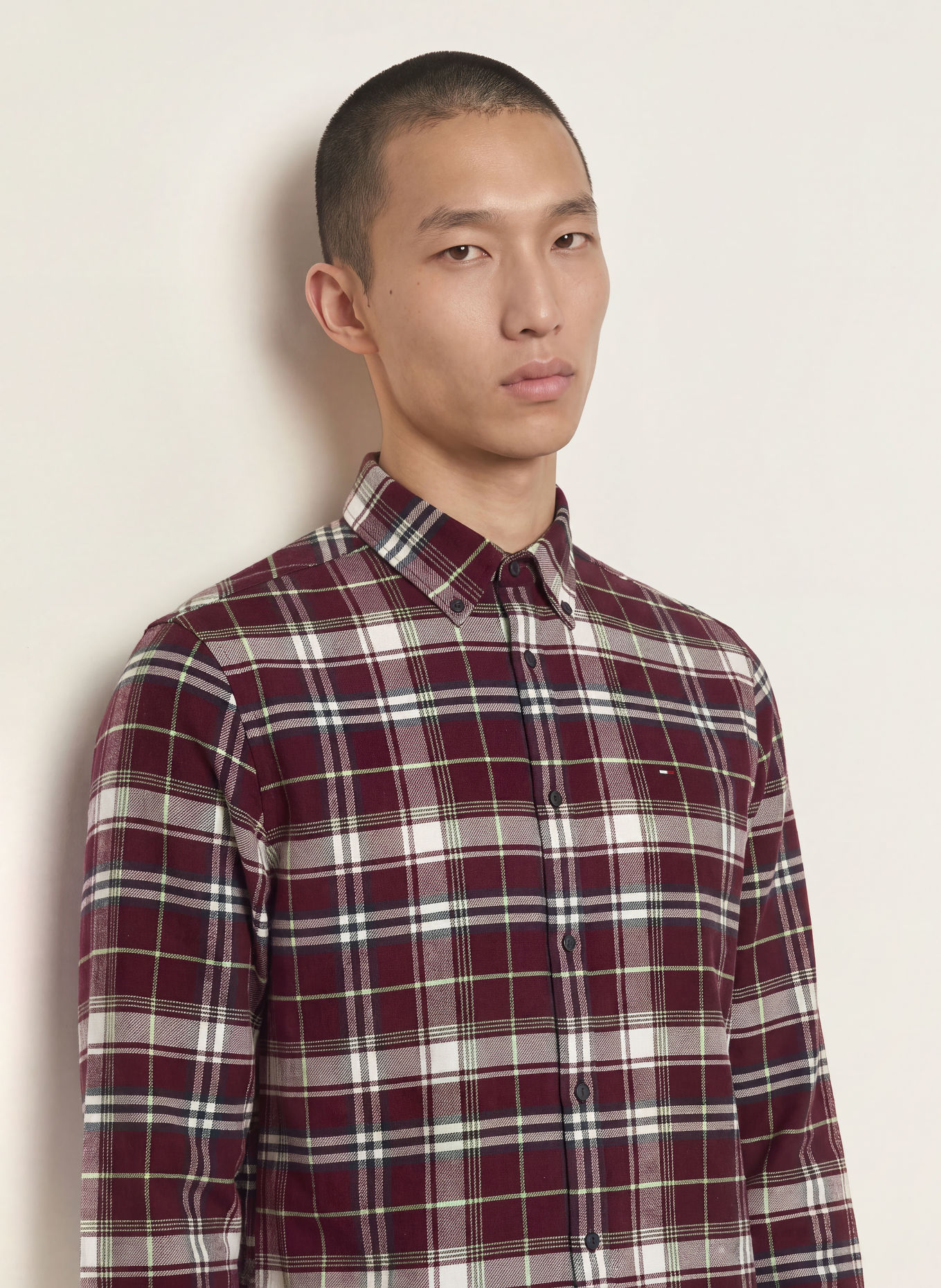 TOMMY JEANS Flanell-Overshirt Comfort Fit: DUNKELROT / MINT / WEISS