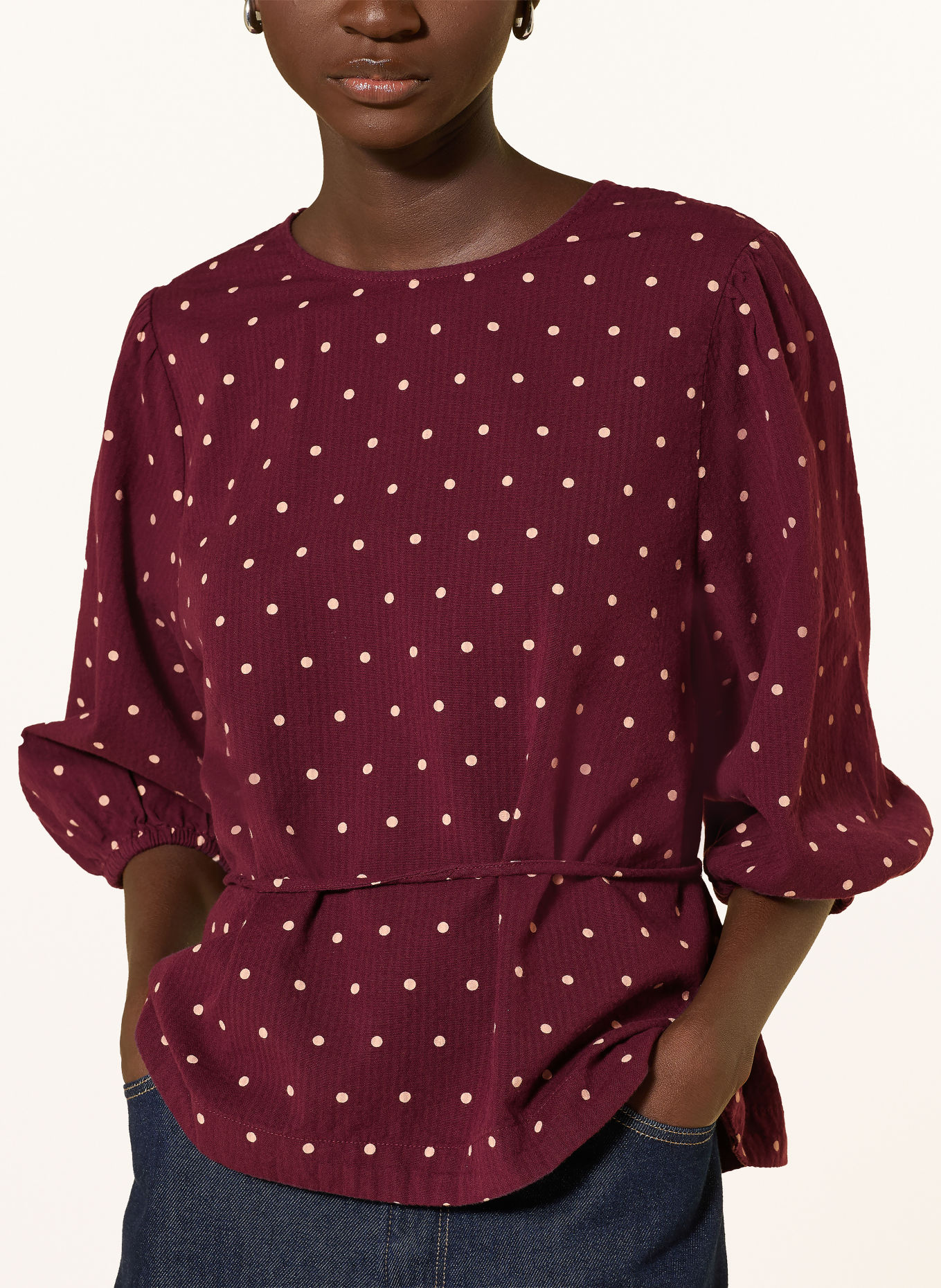 Marc O'Polo DENIM Blusenshirt mit 3/4-Arm: DUNKELROT / CREME
