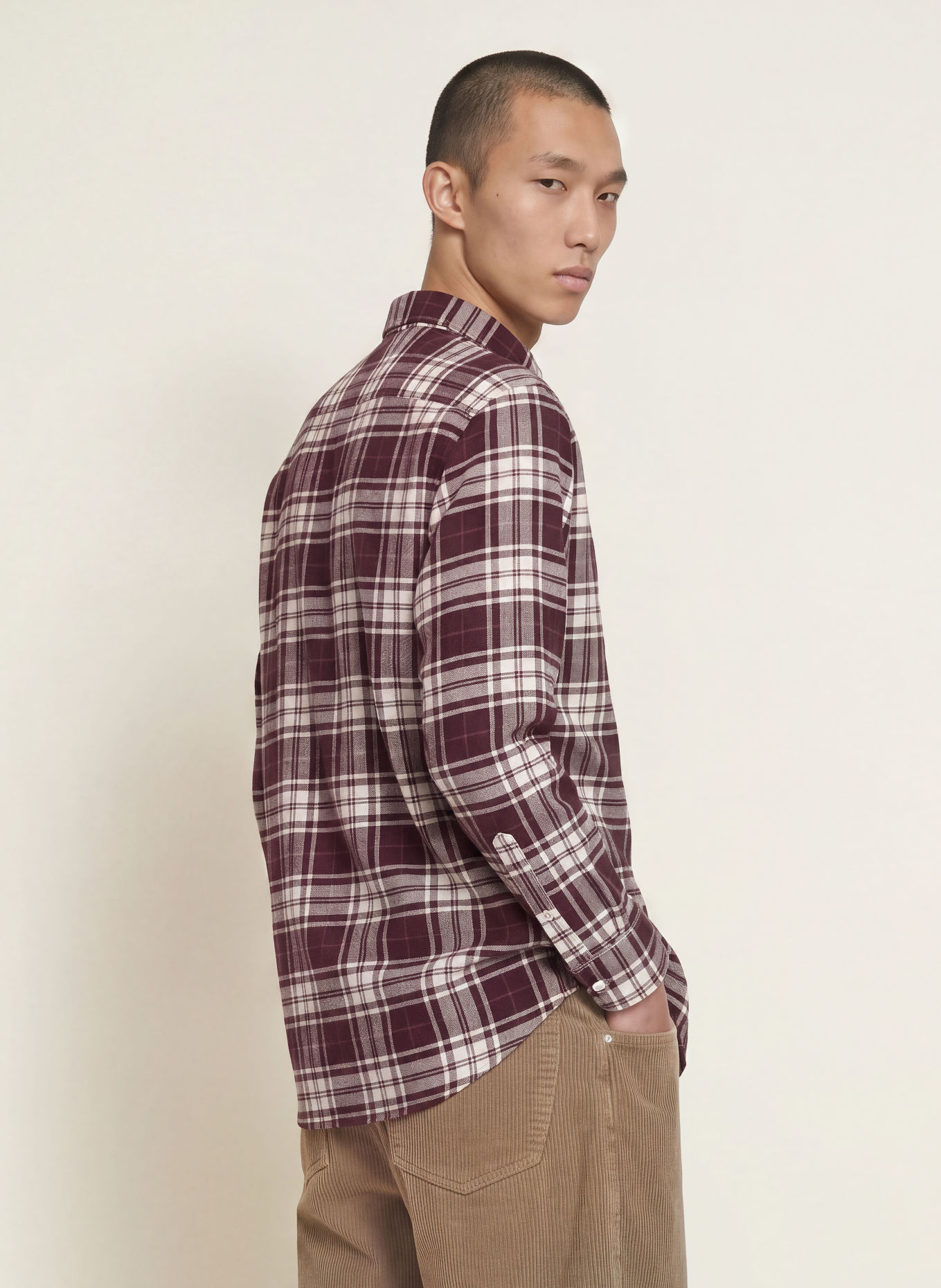 LACOSTE Koszula flanelowa o kroju Regular Fit: CIEMNOCZERWONY / KHAKI / BIAŁY