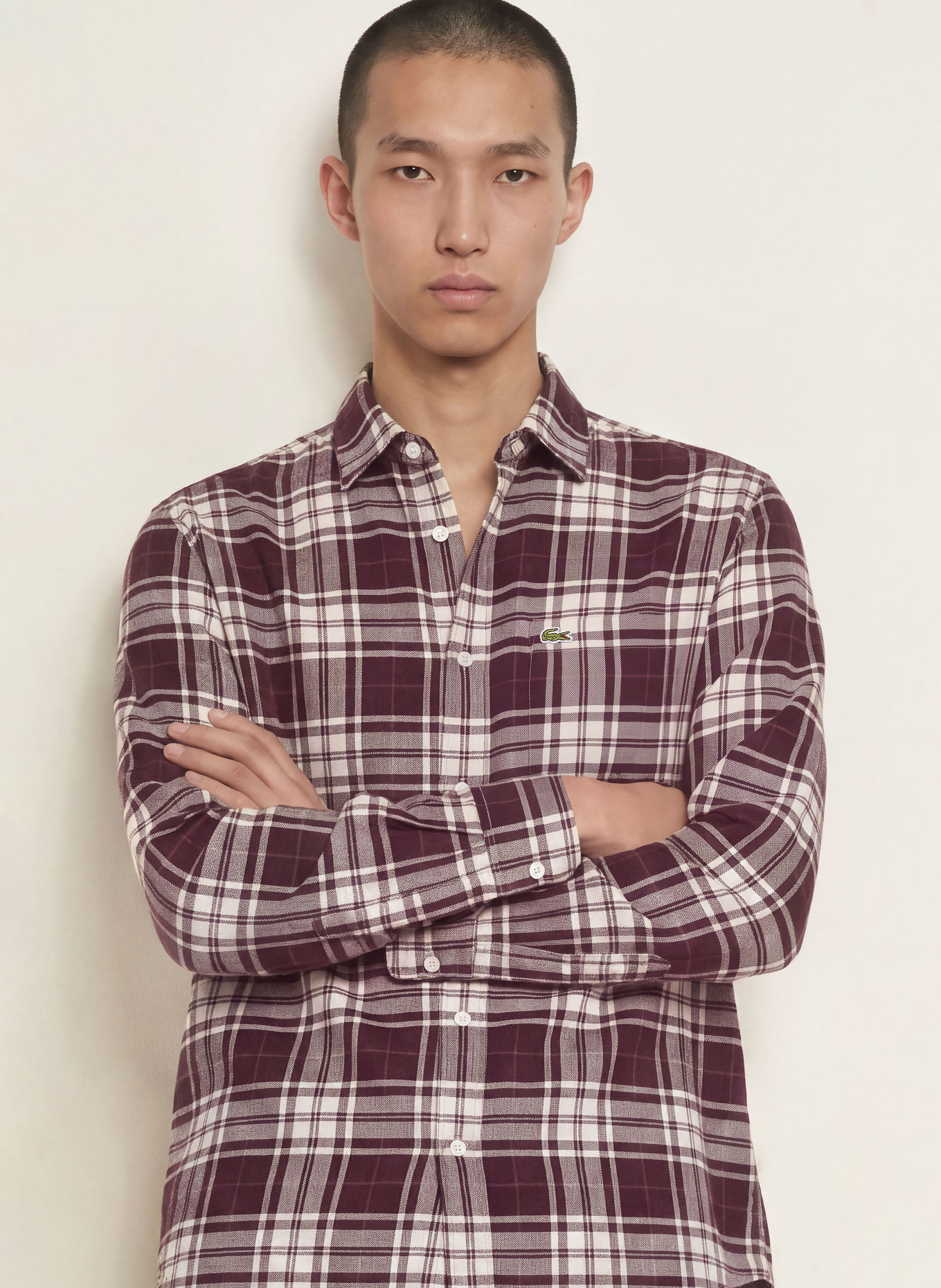 LACOSTE Koszula flanelowa o kroju Regular Fit: CIEMNOCZERWONY / KHAKI / BIAŁY