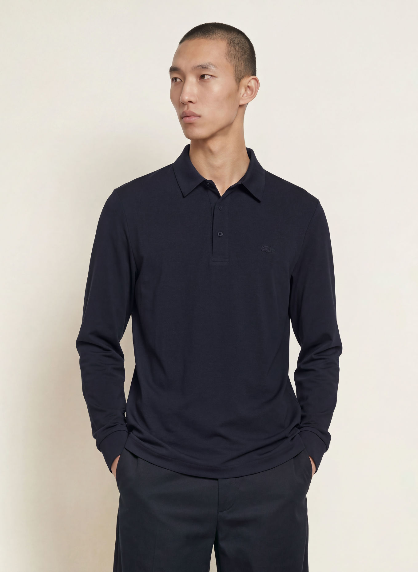 LACOSTE Žerzejová polokošile: TMAVĚ MODRÁ