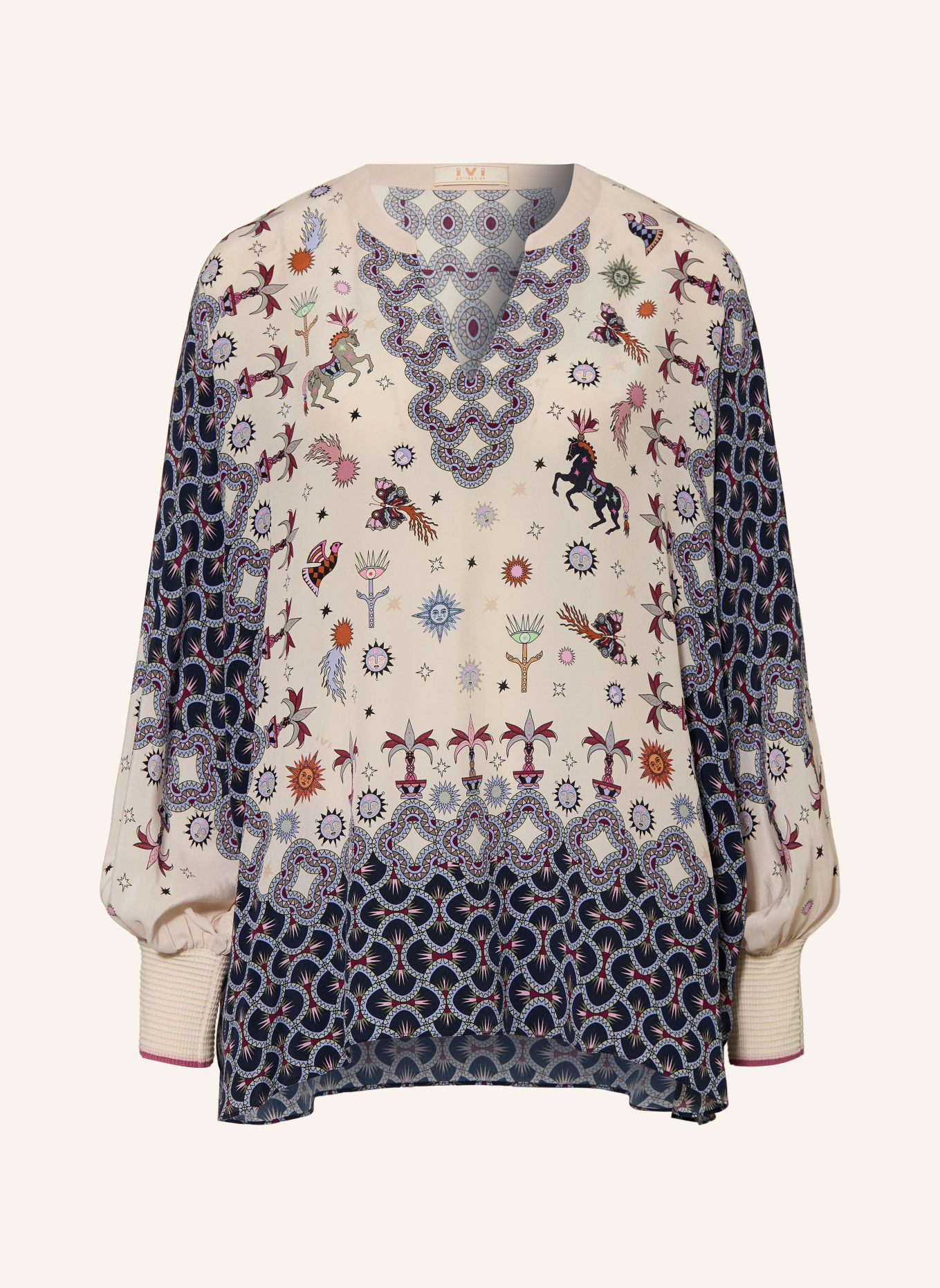 IVI collection Blouse with silk: DARK BLUE / PINK / ORANGE