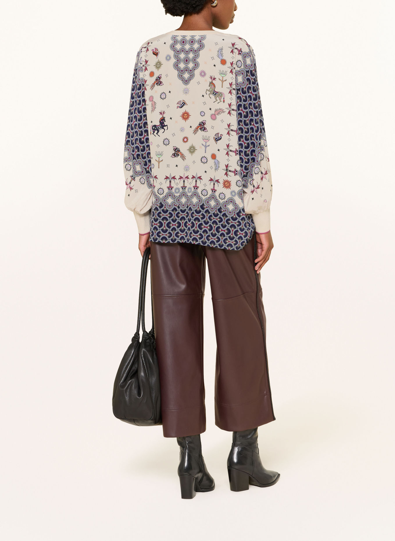 IVI collection Blouse with silk: DARK BLUE / PINK / ORANGE