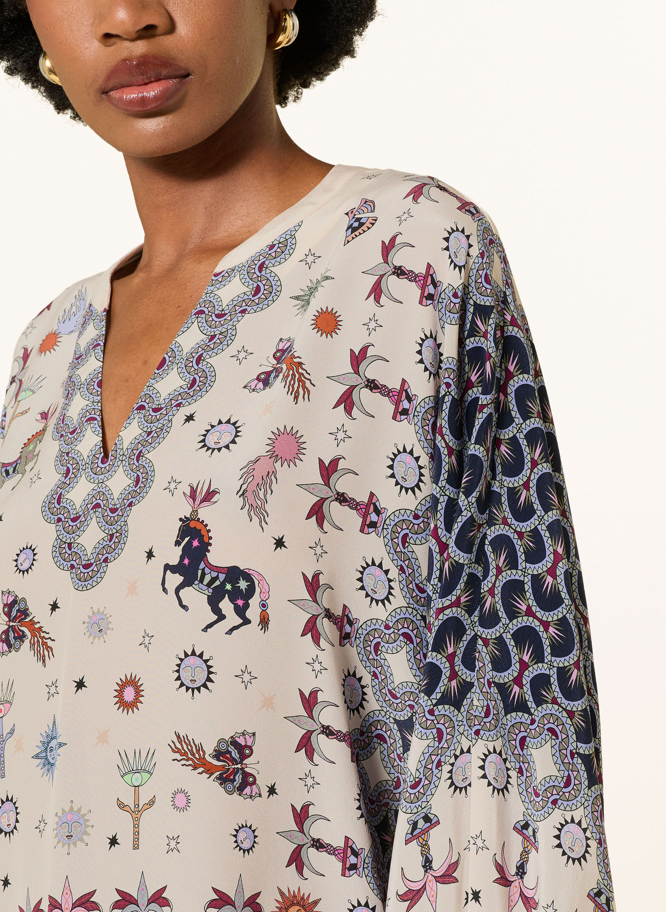 IVI collection Blouse with silk: DARK BLUE / PINK / ORANGE