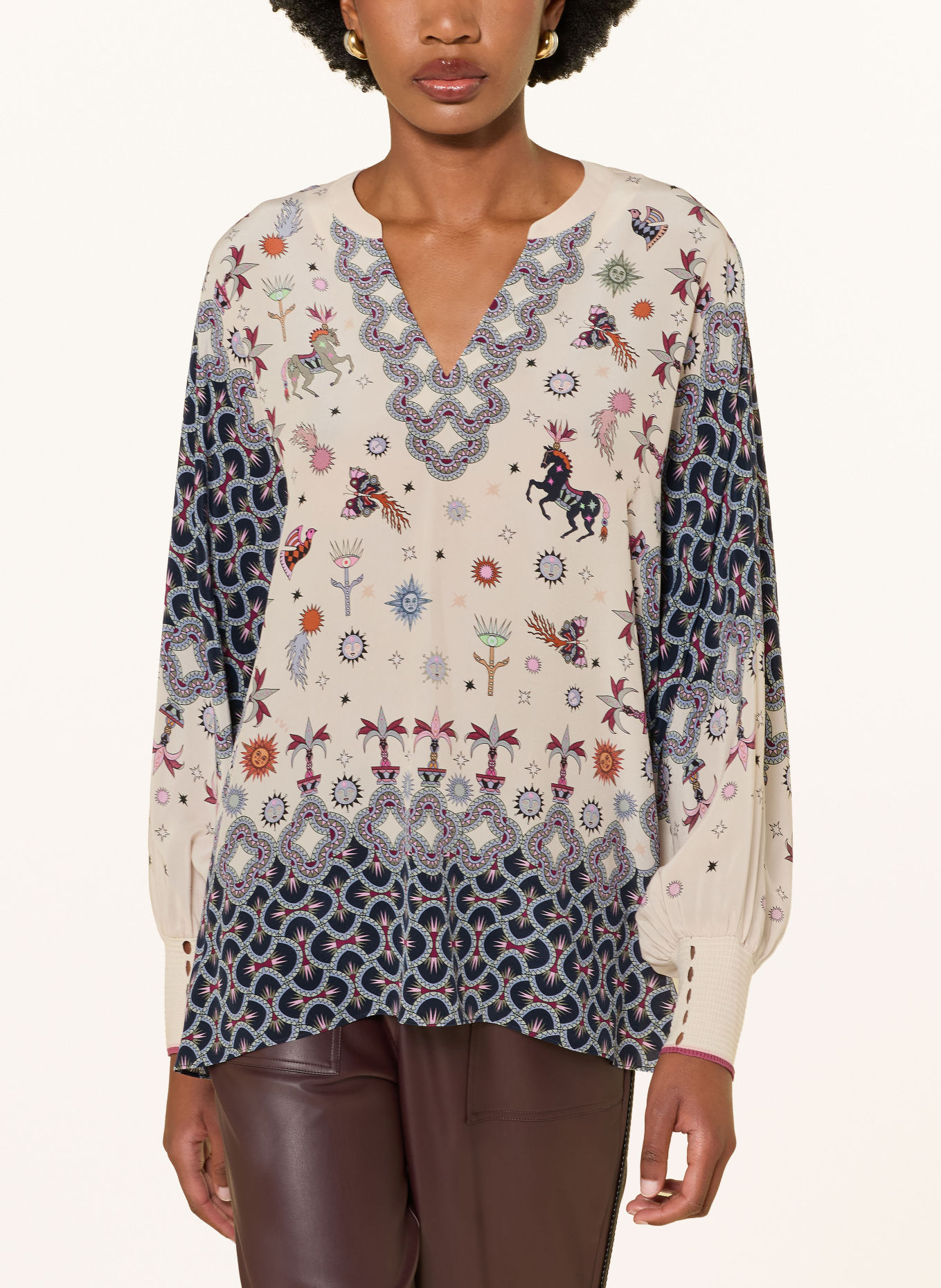 IVI collection Blouse with silk: DARK BLUE / PINK / ORANGE
