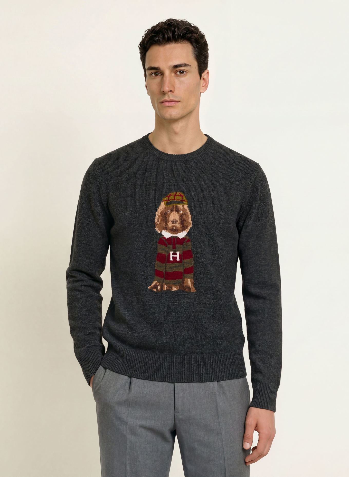 HACKETT LONDON Trui HERITAGE HARRY: DONKERGRIJS / DONKERROOD / KAKI