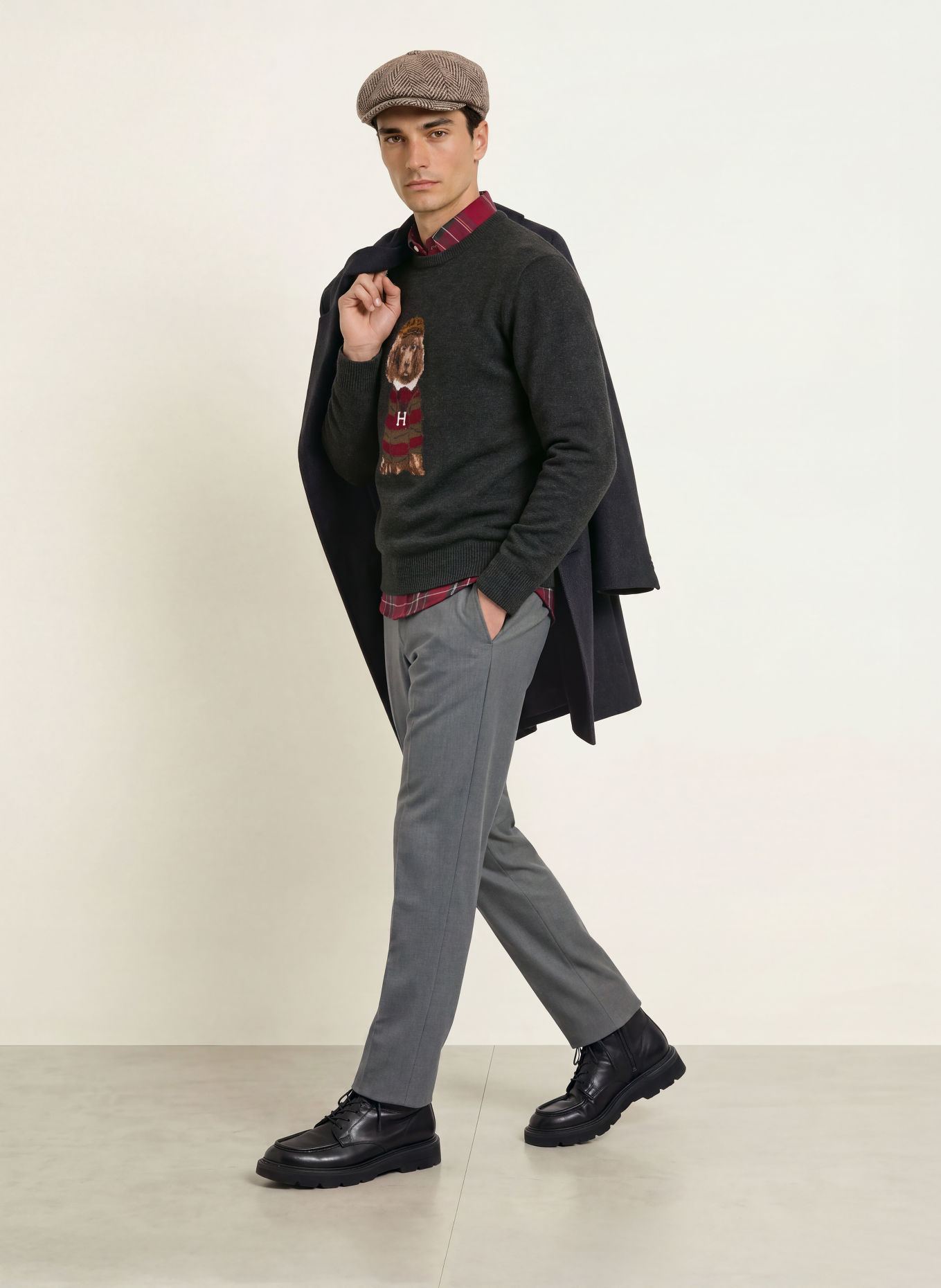 HACKETT LONDON Trui HERITAGE HARRY: DONKERGRIJS / DONKERROOD / KAKI