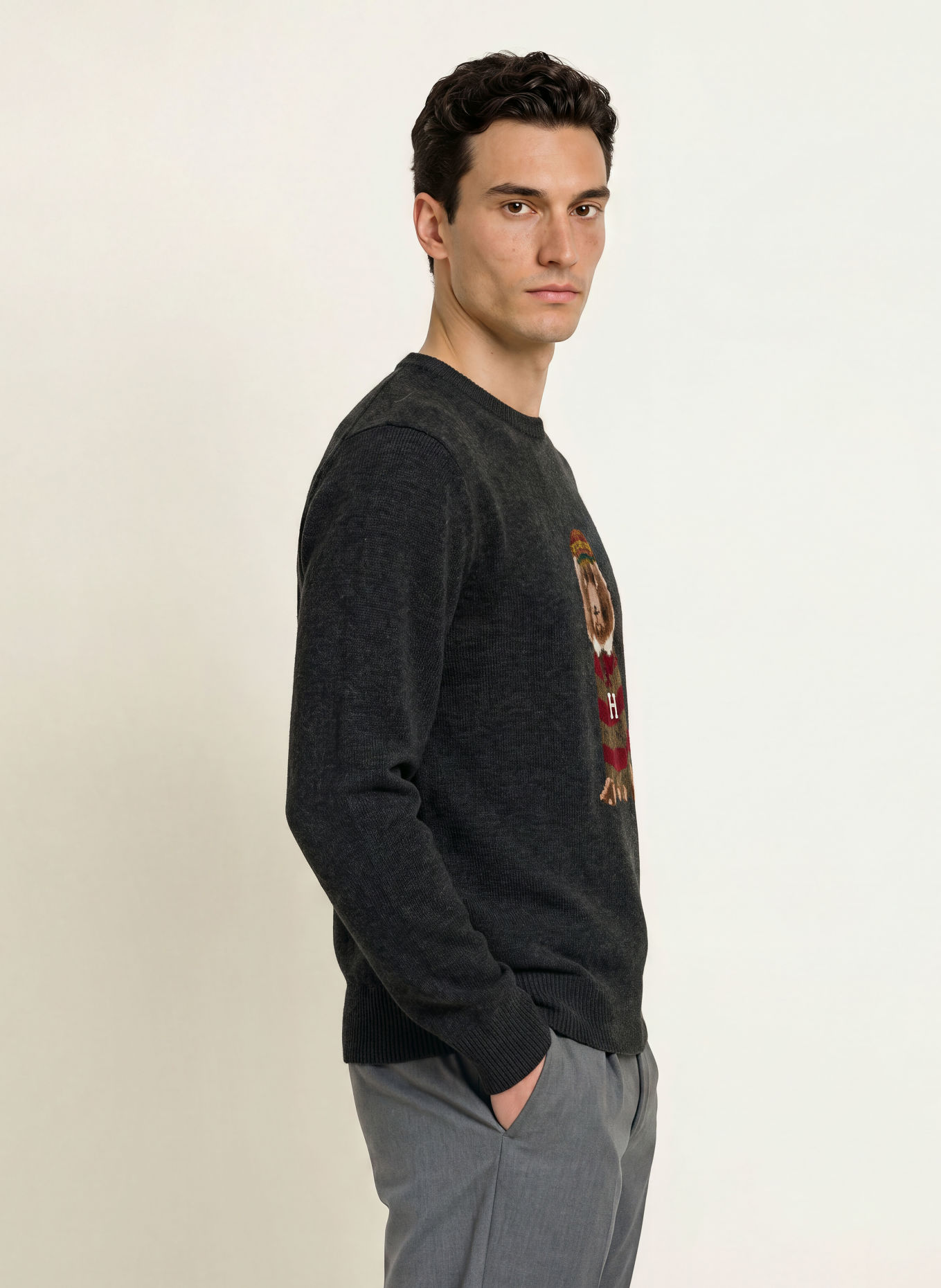 HACKETT LONDON Trui HERITAGE HARRY: DONKERGRIJS / DONKERROOD / KAKI