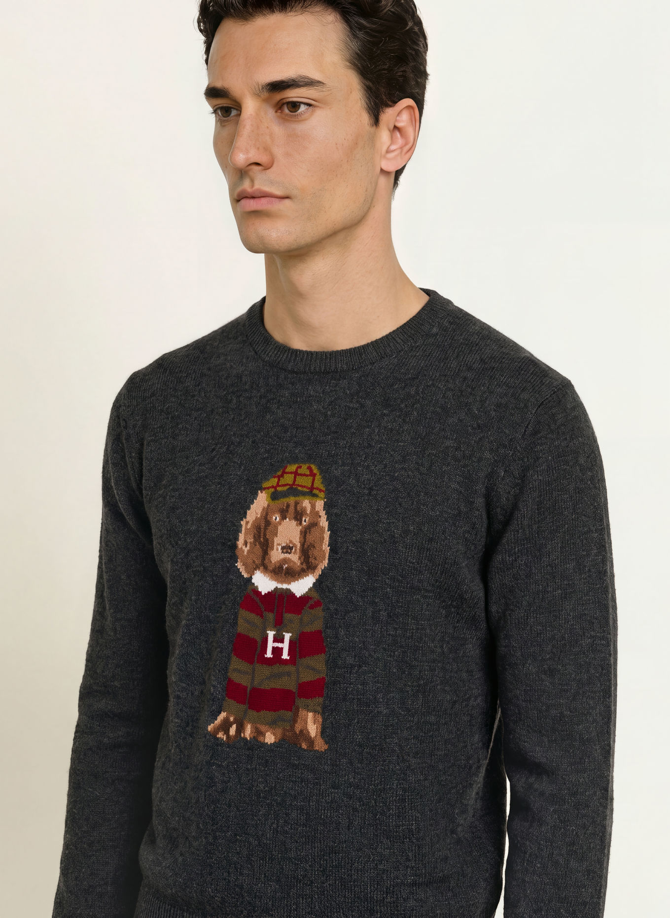 HACKETT LONDON Trui HERITAGE HARRY: DONKERGRIJS / DONKERROOD / KAKI