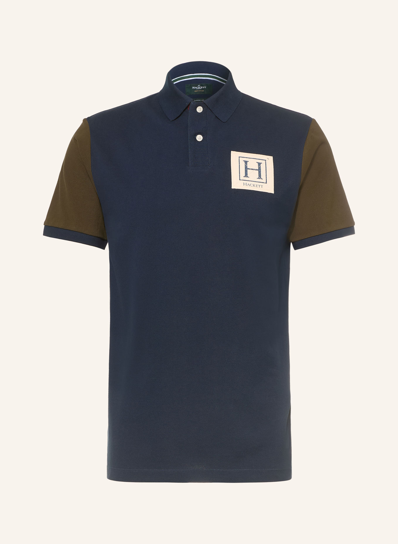 HACKETT LONDON Polo piqué HERITAGE: BLEU FONCÉ / KAKI
