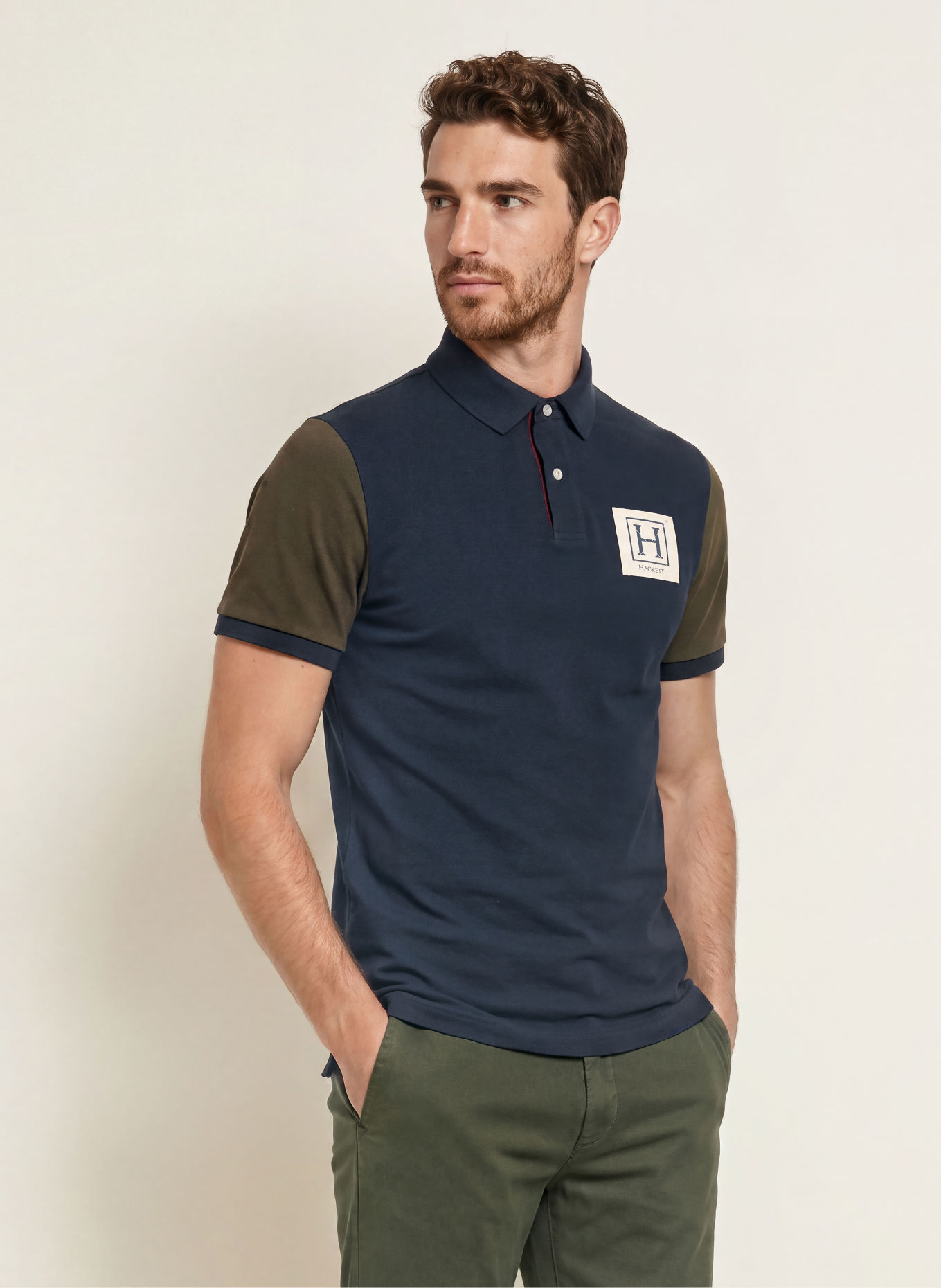 HACKETT LONDON Polo piqué HERITAGE: BLEU FONCÉ / KAKI