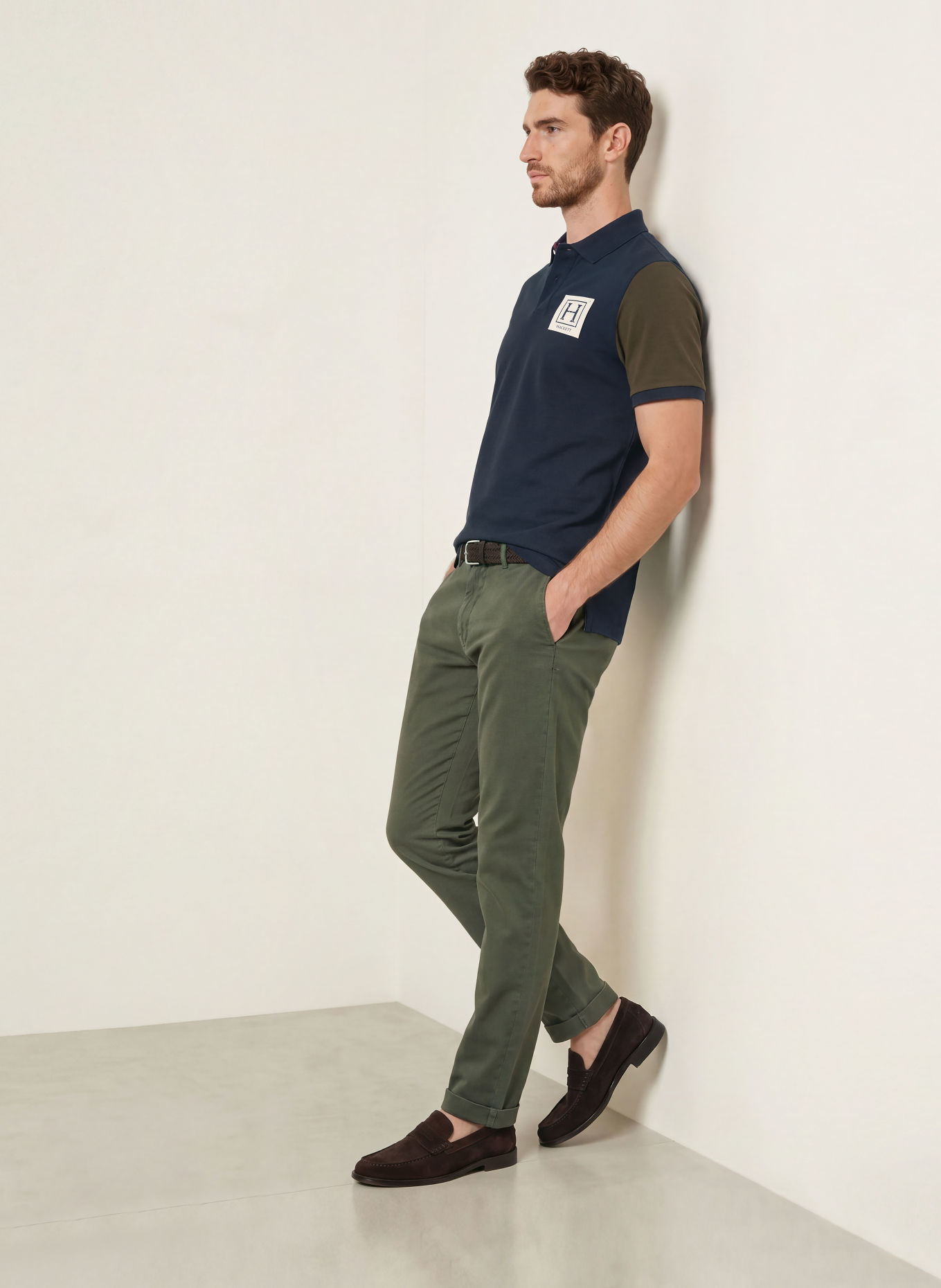 HACKETT LONDON Polo piqué HERITAGE: BLEU FONCÉ / KAKI
