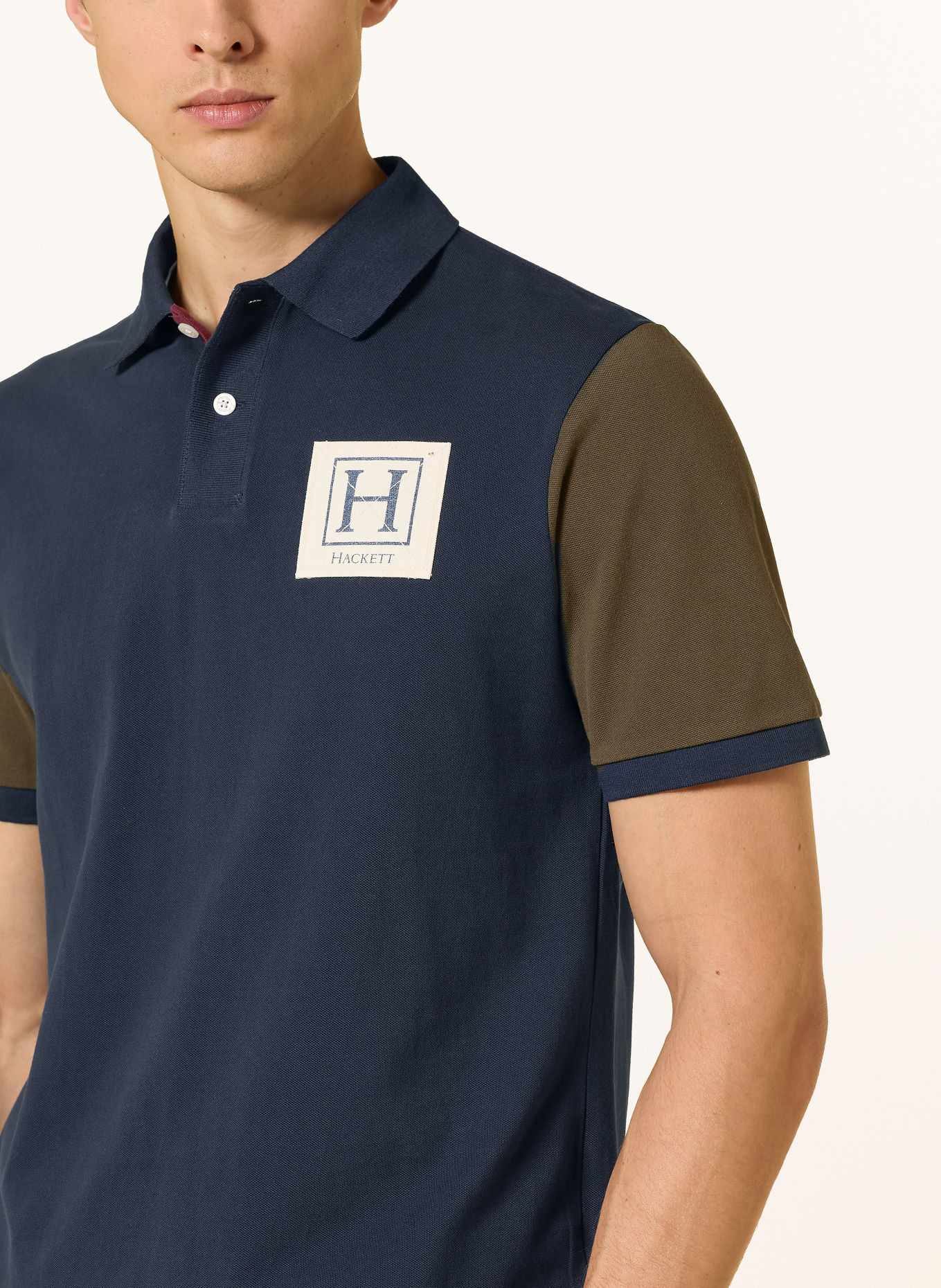 HACKETT LONDON Polo piqué HERITAGE: BLEU FONCÉ / KAKI