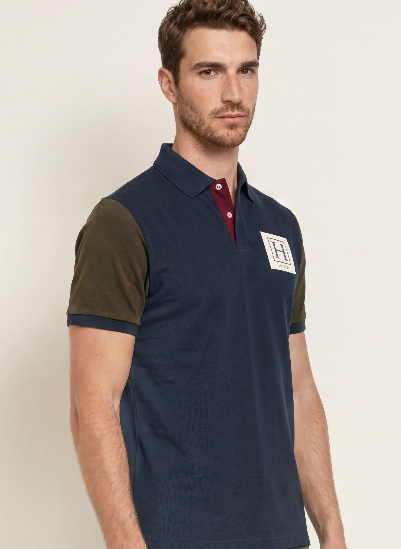 HACKETT LONDON Polo piqué HERITAGE: BLEU FONCÉ / KAKI