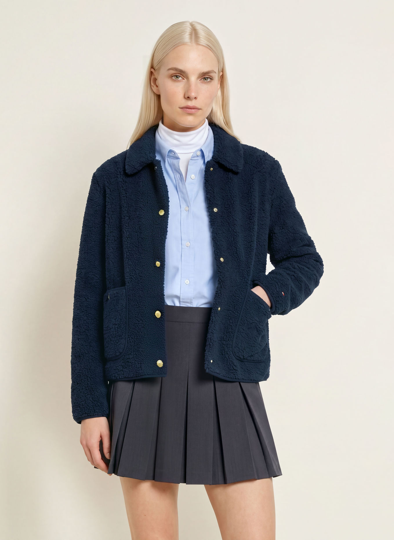 TOMMY HILFIGER Teddyfell-Jacke: DUNKELBLAU