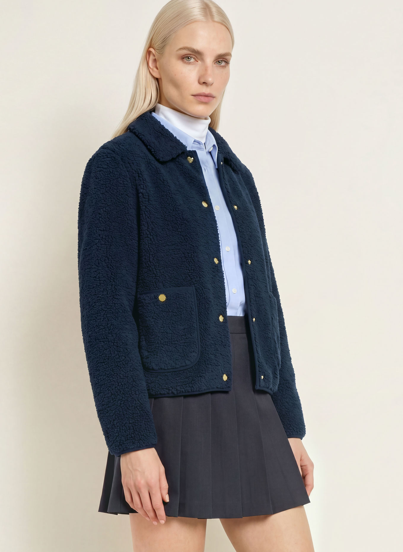 TOMMY HILFIGER Teddyfell-Jacke: DUNKELBLAU