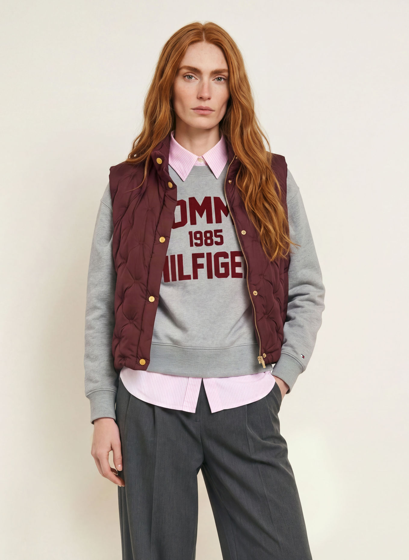 TOMMY HILFIGER Down vest: DARK RED