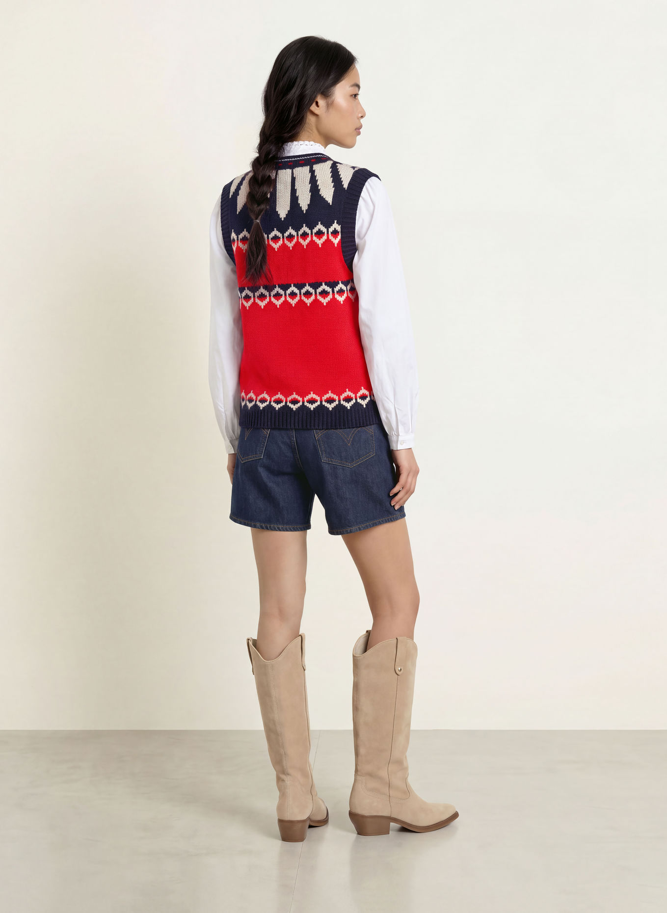 lollys laundry Gilet en maille CLEOLL: ROUGE / CRÈME / BLEU FONCÉ