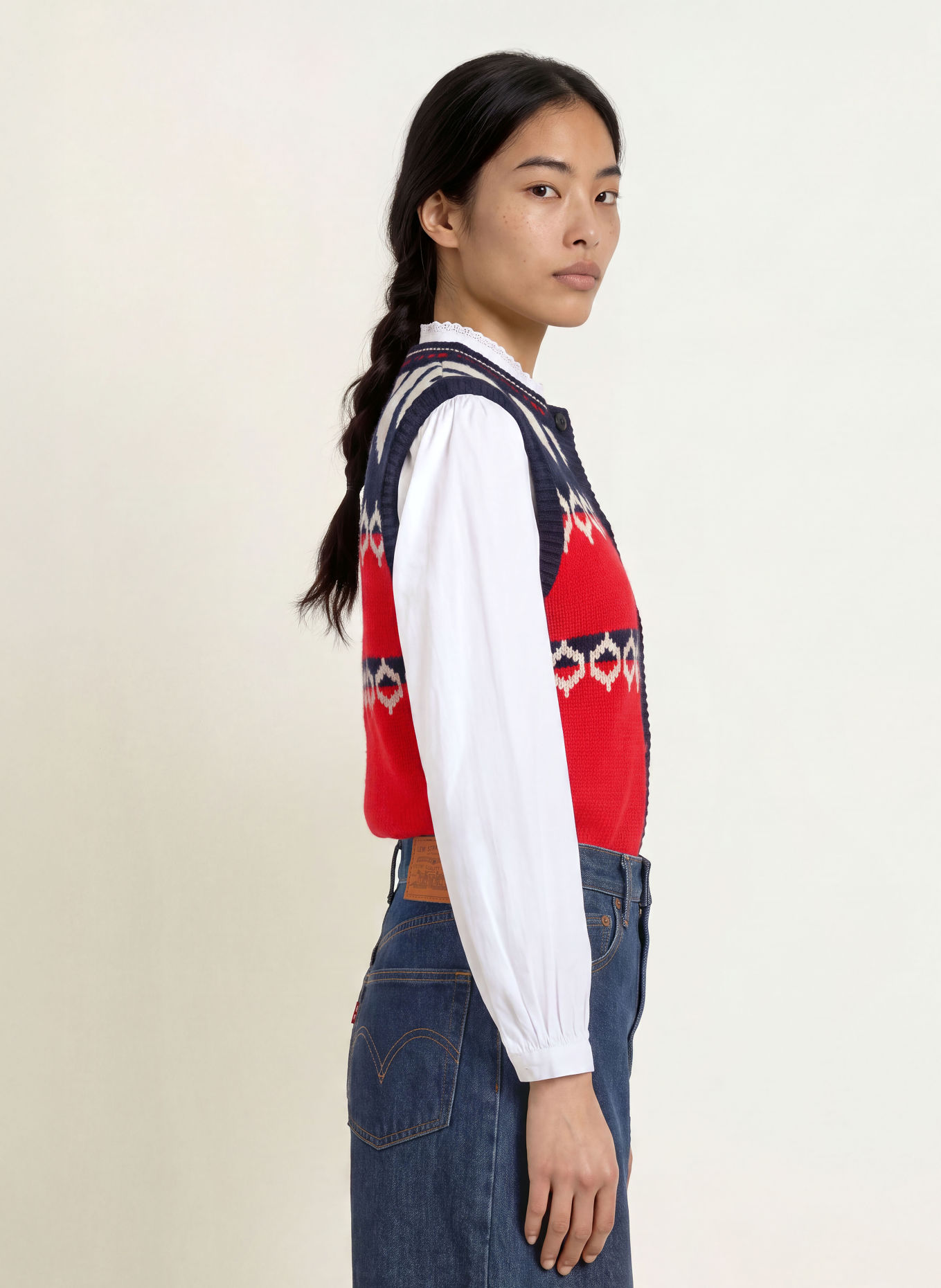 lollys laundry Gilet en maille CLEOLL: ROUGE / CRÈME / BLEU FONCÉ