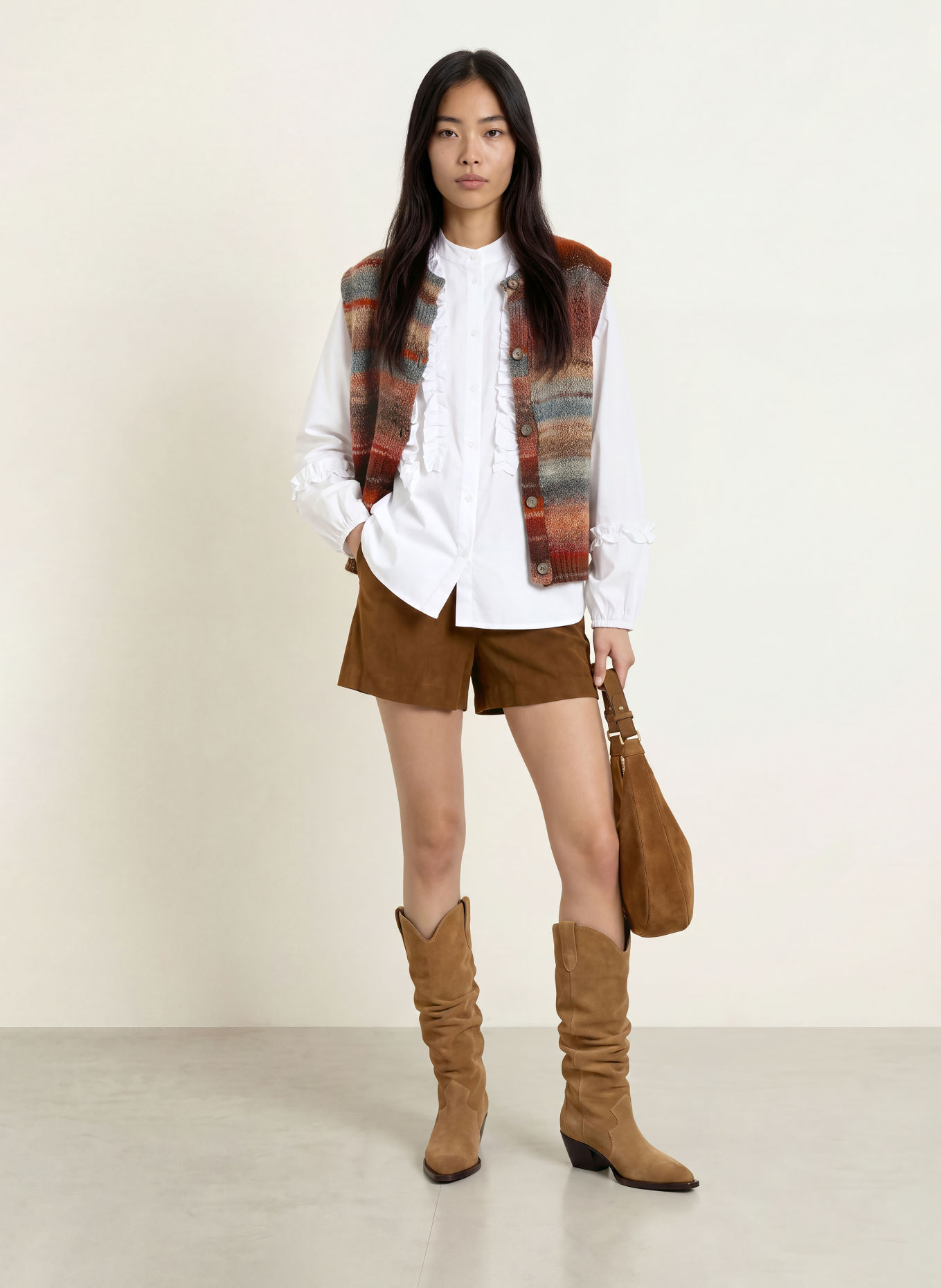 lollys laundry NYNNELL Knit Vest: DARK ORANGE / BEIGE / BLUE GRAY