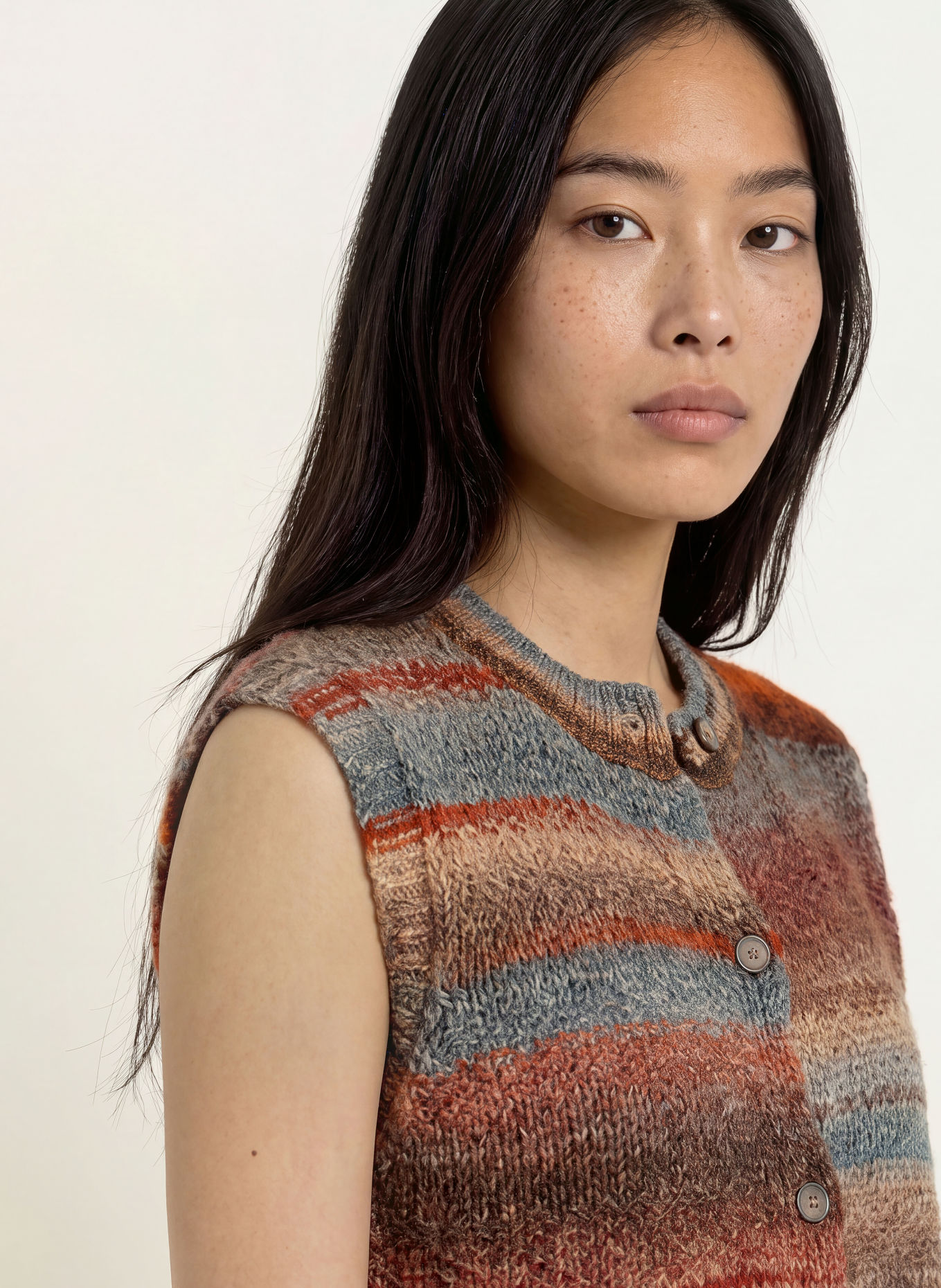 lollys laundry NYNNELL Knit Vest: DARK ORANGE / BEIGE / BLUE GRAY