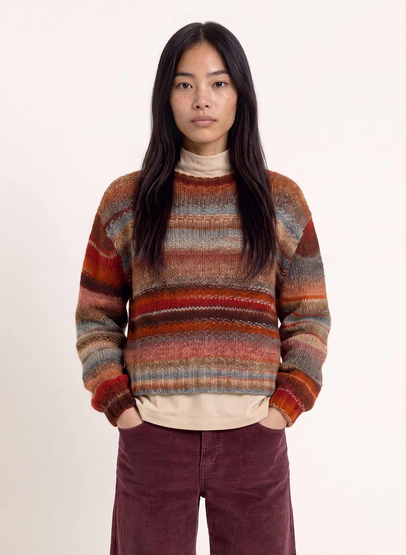 lollys laundry FAIRHAVENLL Sweater: DARK ORANGE / CREAM / BLUE GRAY