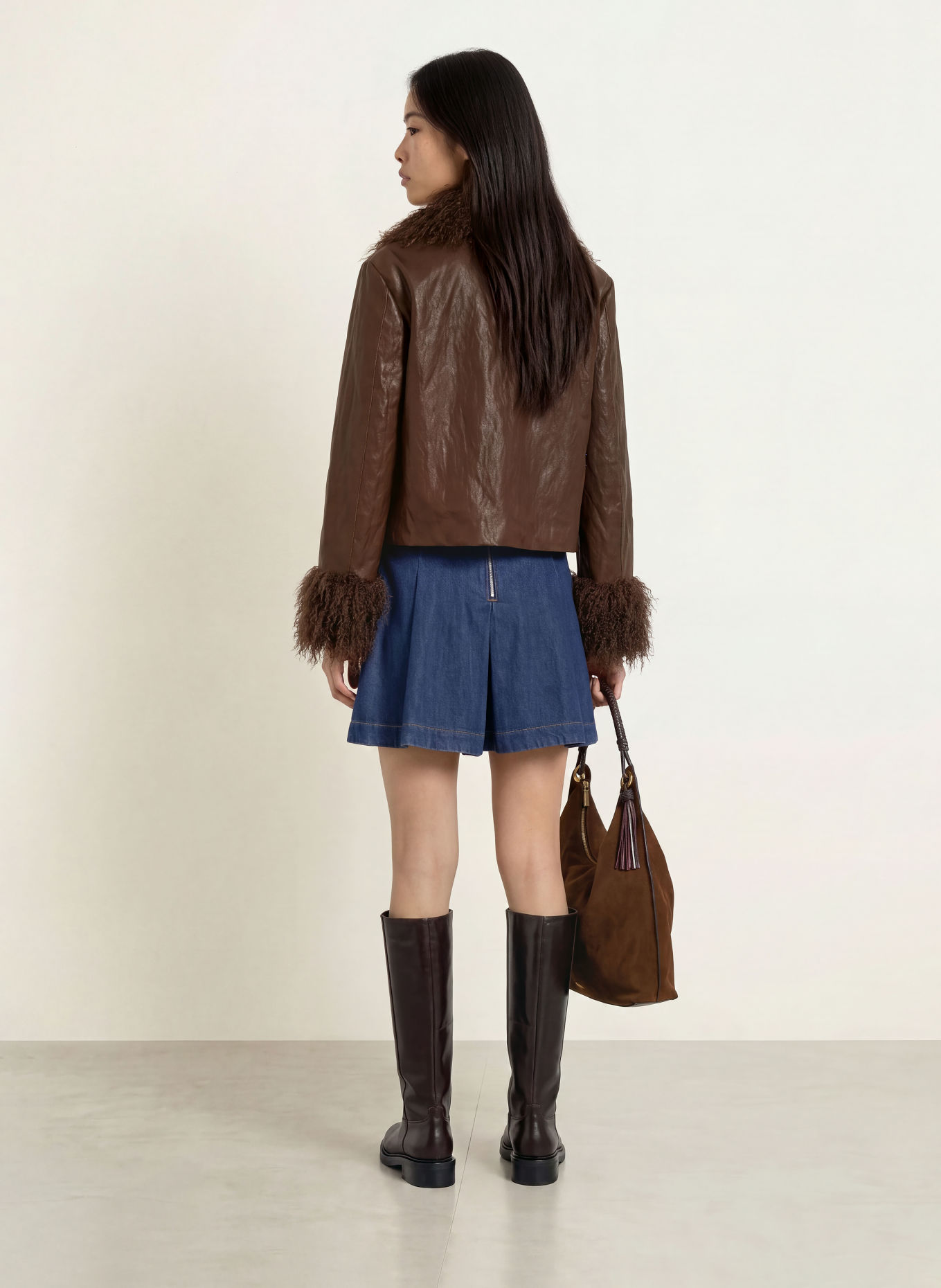 lollys laundry TRACYLL Jacket in Leather-Look with Faux Fur: BROWN