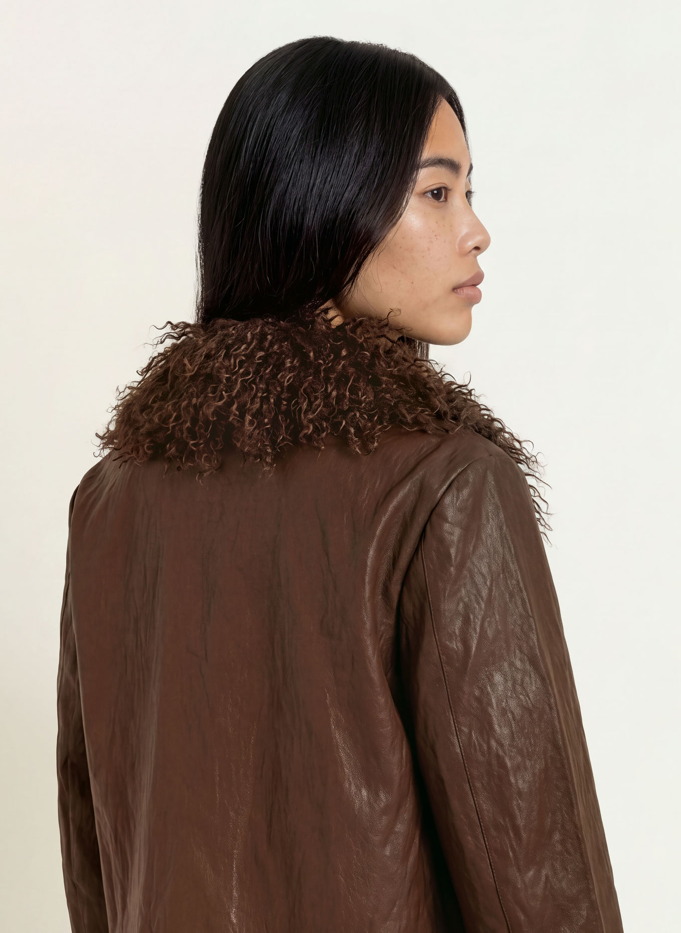 lollys laundry TRACYLL Jacket in Leather-Look with Faux Fur: BROWN