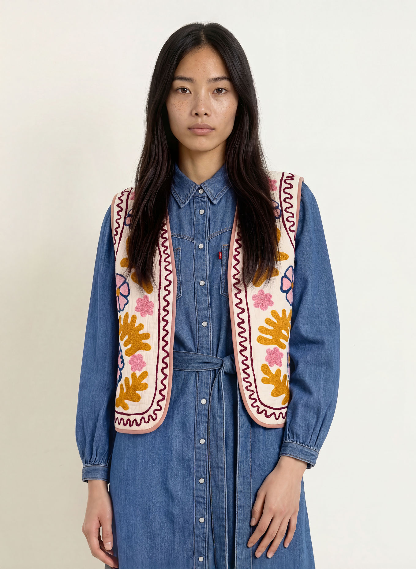 lollys laundry HONEYLL Vest: CREAM / DARK RED / BLUE