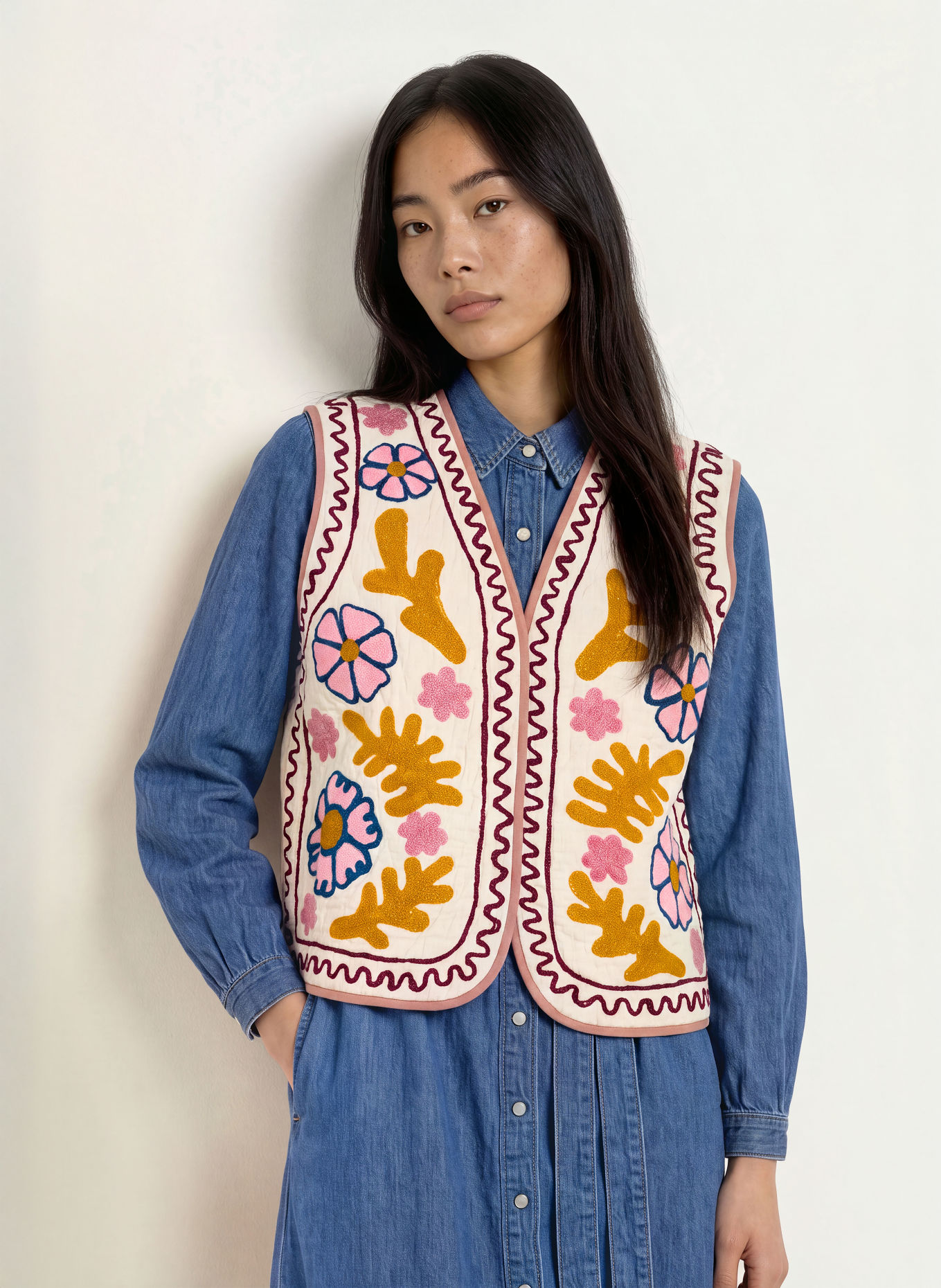 lollys laundry HONEYLL Vest: CREAM / DARK RED / BLUE