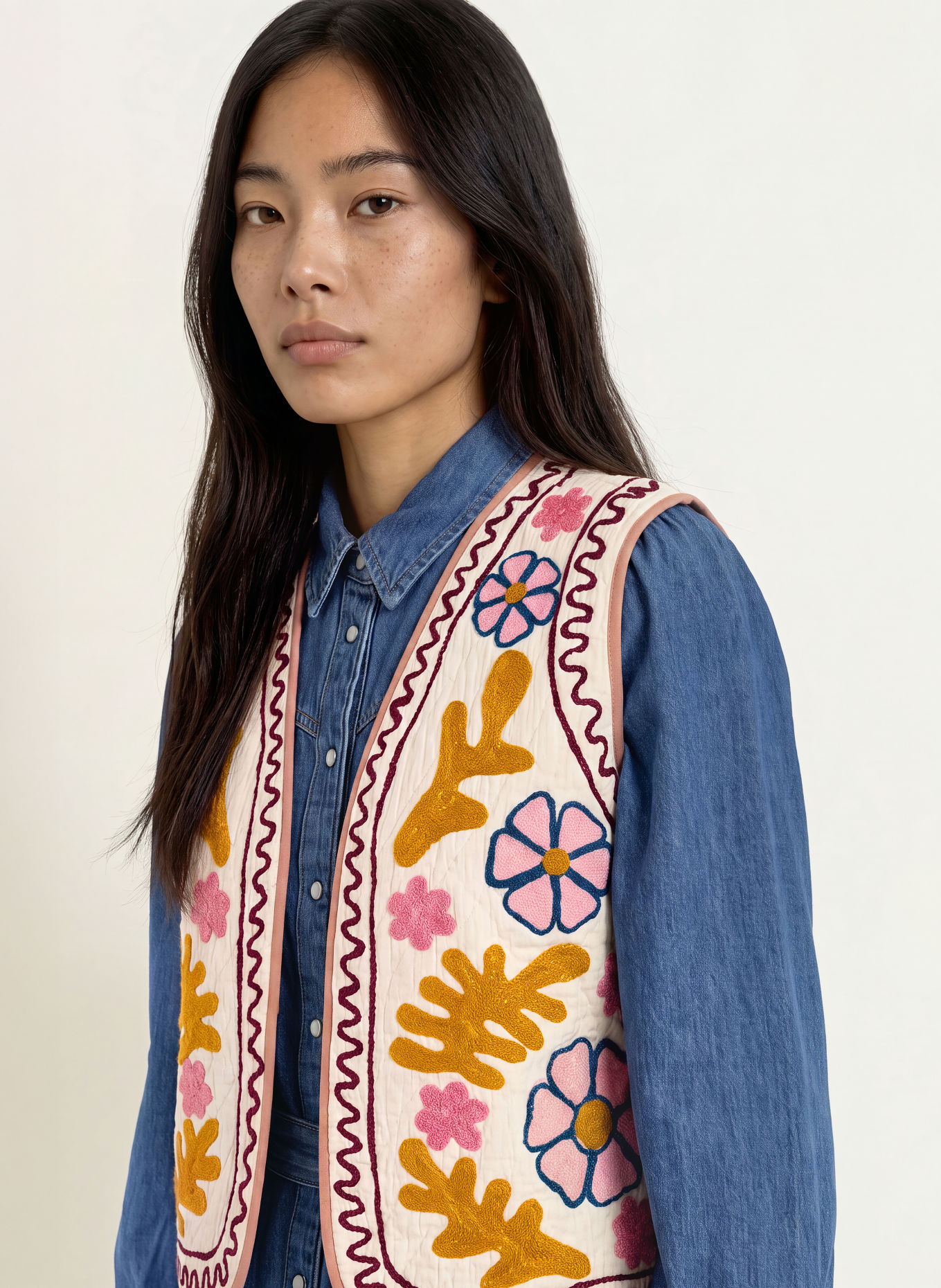 lollys laundry HONEYLL Vest: CREAM / DARK RED / BLUE
