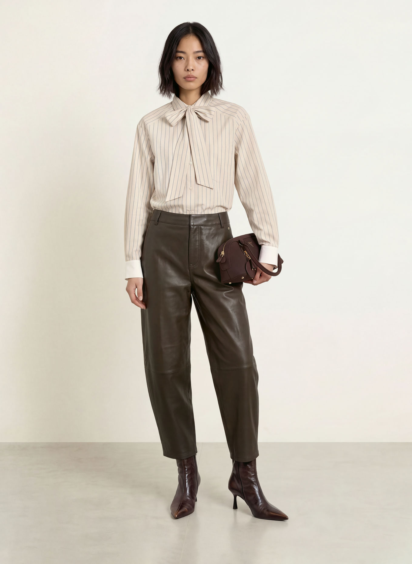 MOS MOSH MMKEEVA shirt blouse with detachable bow tie: BEIGE / BLUE / WHITE
