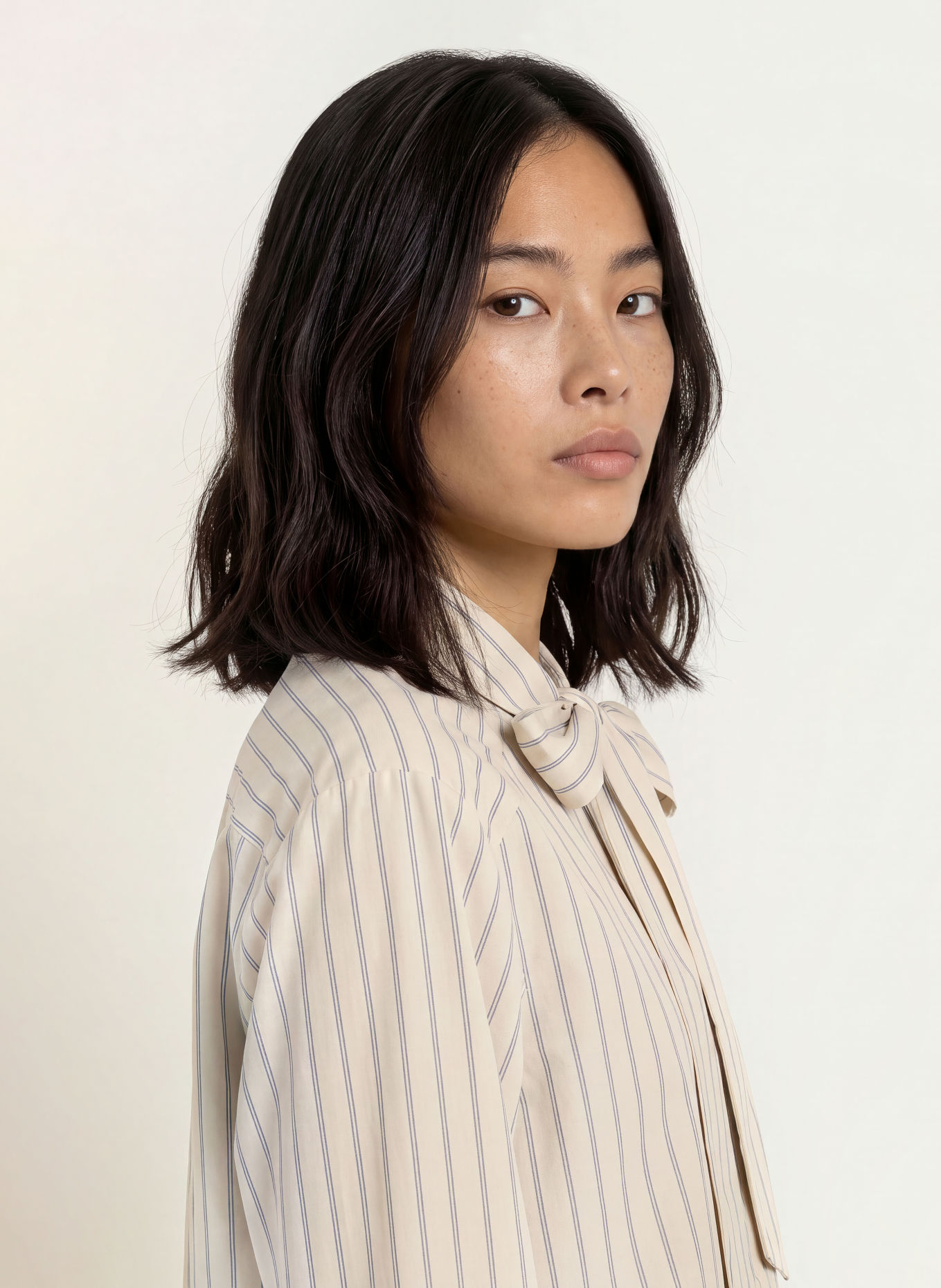 MOS MOSH MMKEEVA shirt blouse with detachable bow tie: BEIGE / BLUE / WHITE