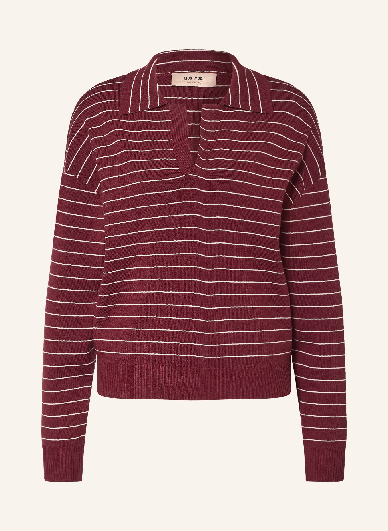MOS MOSH Gebreid poloshirt MMALIZ: DONKERROOD / ECRU