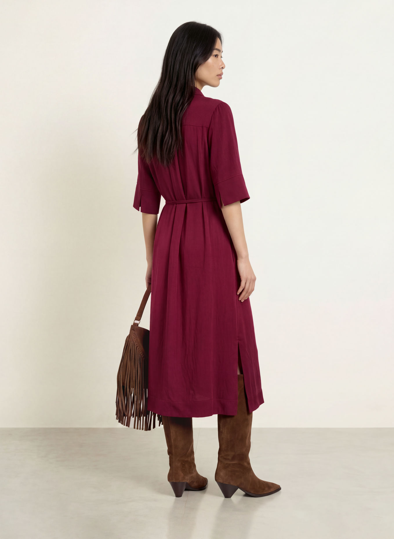 MOS MOSH MMRAYA-blousejurk met 3/4-mouwen: DONKERROOD