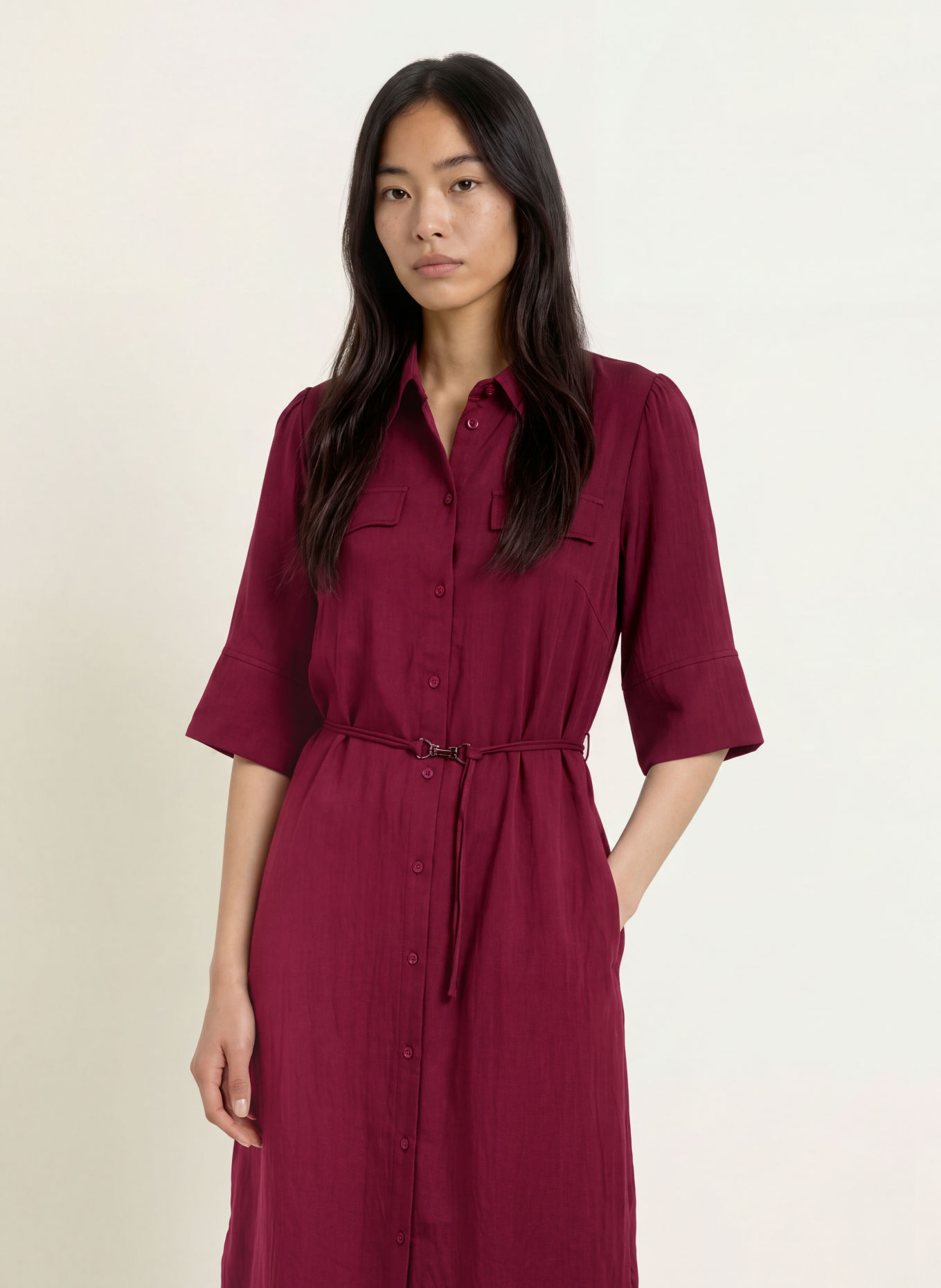 MOS MOSH MMRAYA-blousejurk met 3/4-mouwen: DONKERROOD