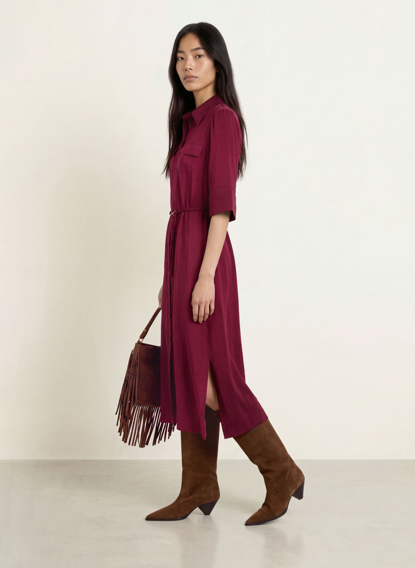 MOS MOSH MMRAYA-blousejurk met 3/4-mouwen: DONKERROOD