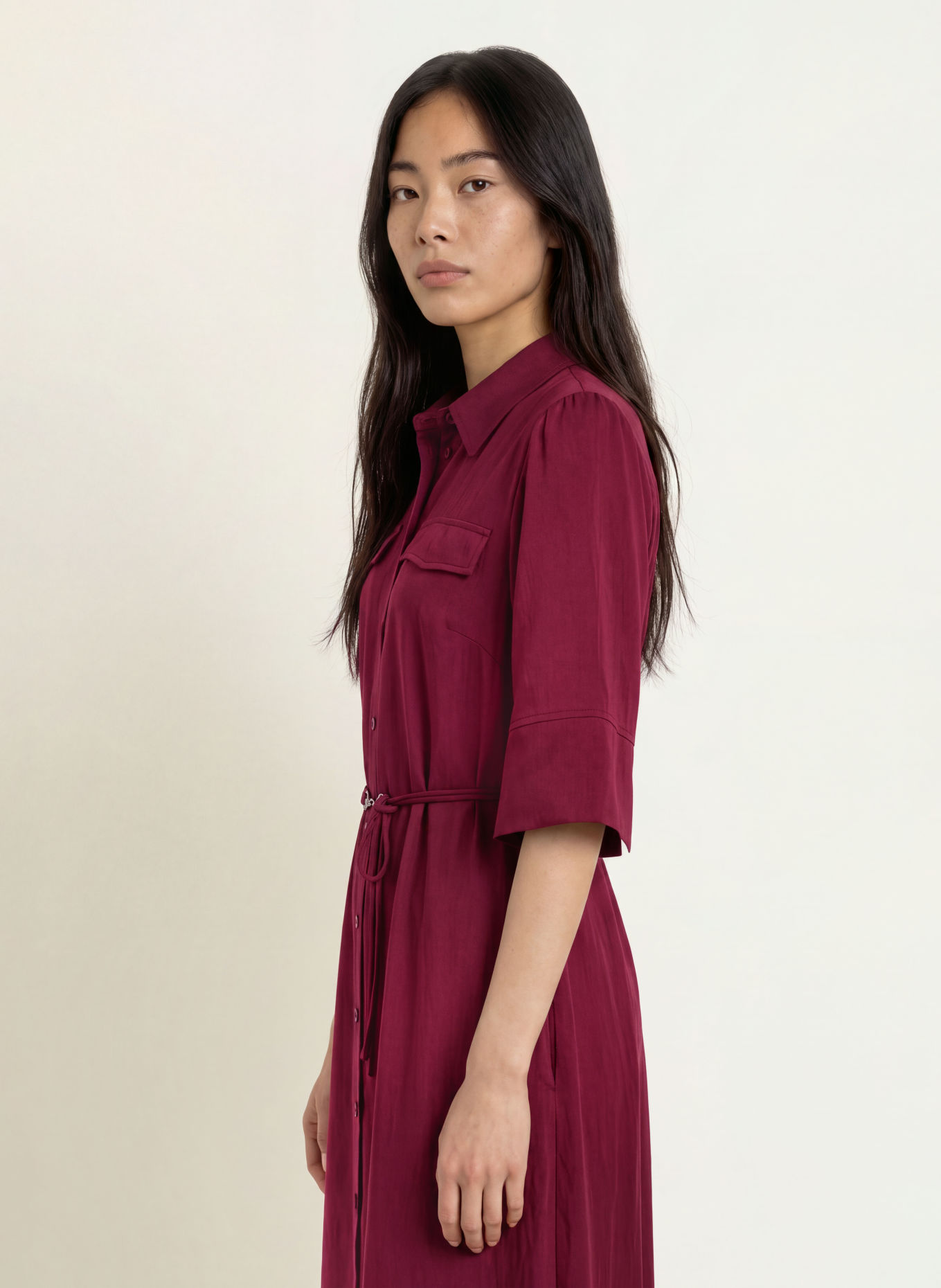 MOS MOSH MMRAYA-blousejurk met 3/4-mouwen: DONKERROOD