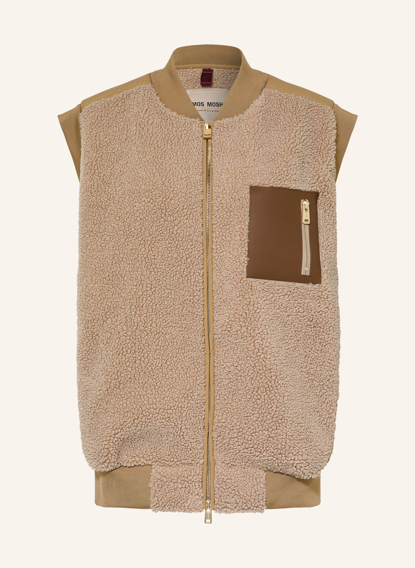 MOS MOSH Teddyvacht-bodywarmer MMJOVO in een mix van materialen: LICHTBRUIN / BRUIN / KAKI