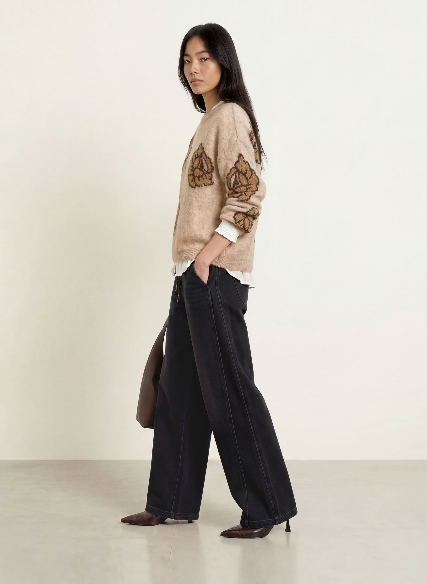 MOS MOSH Trui MMDREA: BEIGE / MARRON FONCÉ / BRUIN