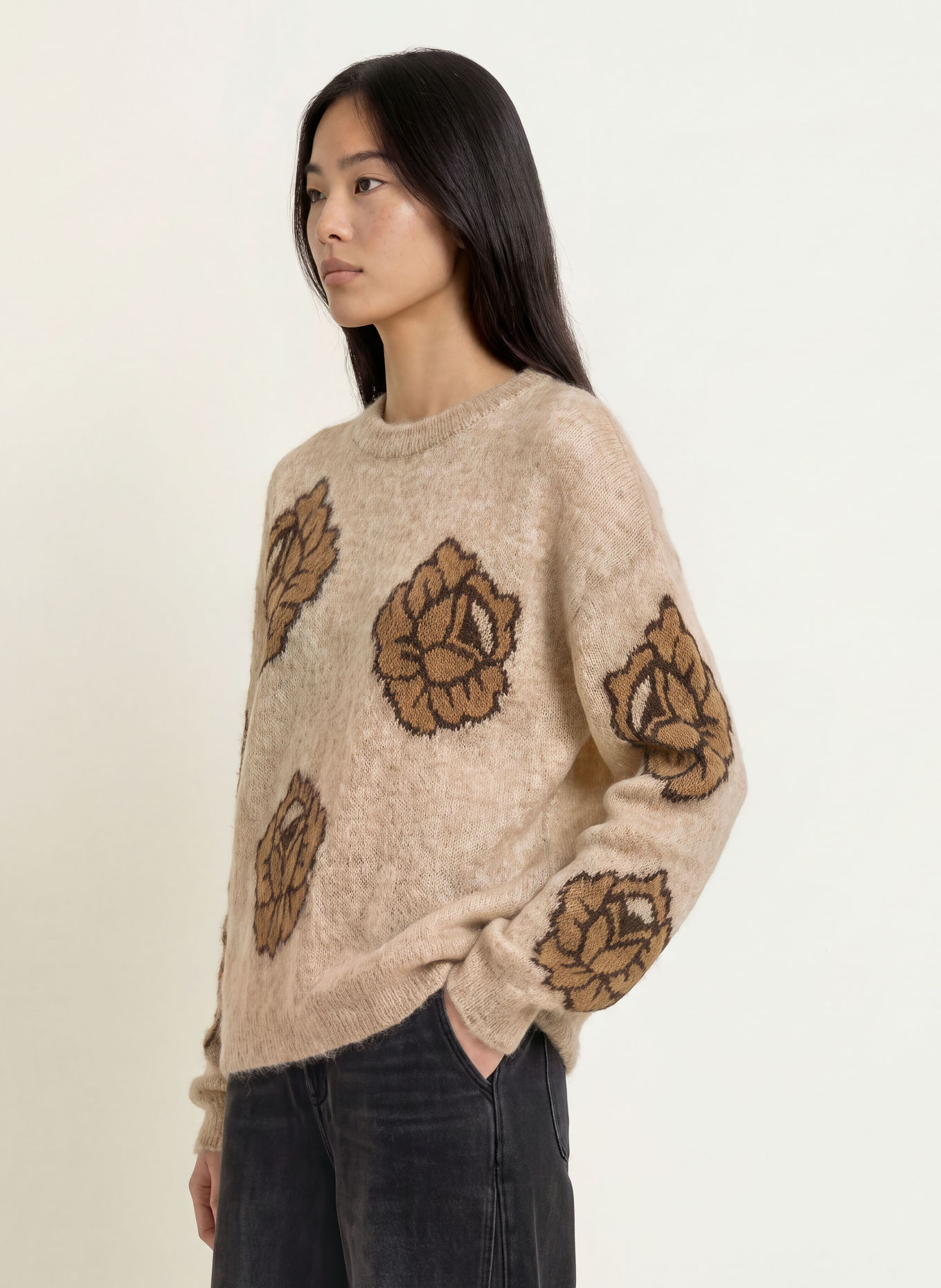 MOS MOSH Trui MMDREA: BEIGE / MARRON FONCÉ / BRUIN