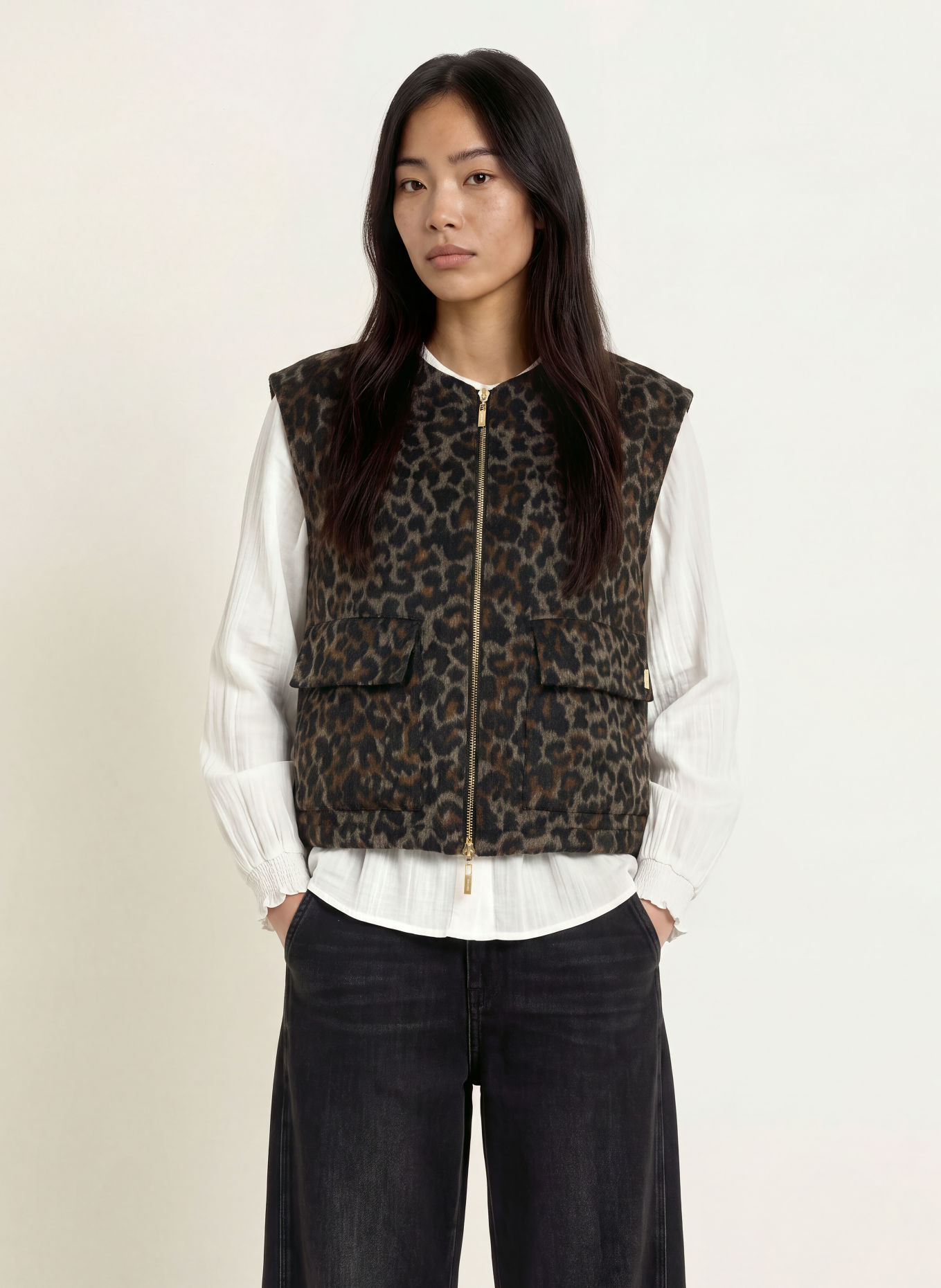 MOS MOSH Weste MMELISE: BEIGE / SCHWARZ