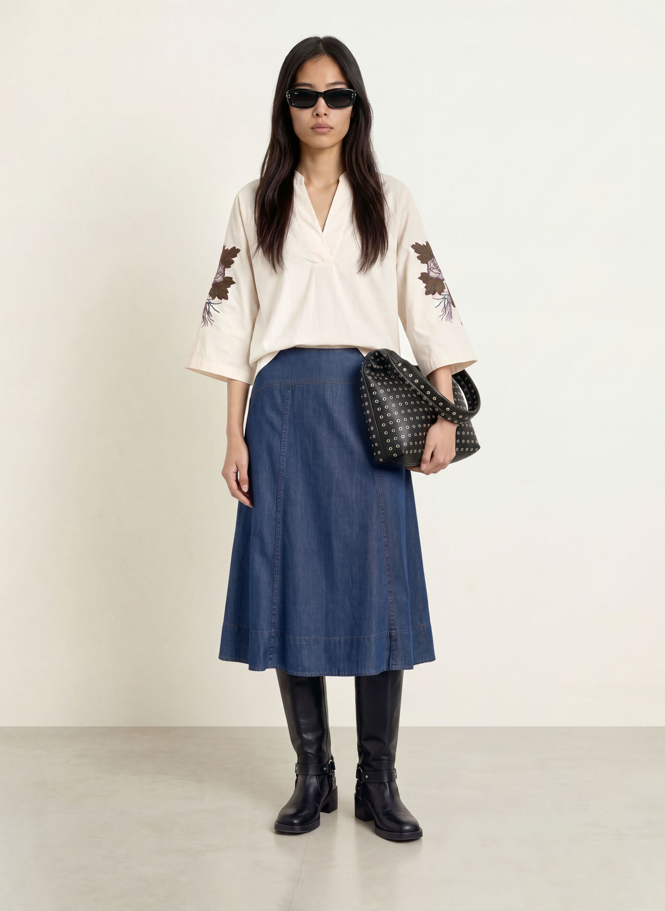 MOS MOSH MMALEYSA-blouseshirt met 3/4-mouwen: WIT / PAARS / GROEN