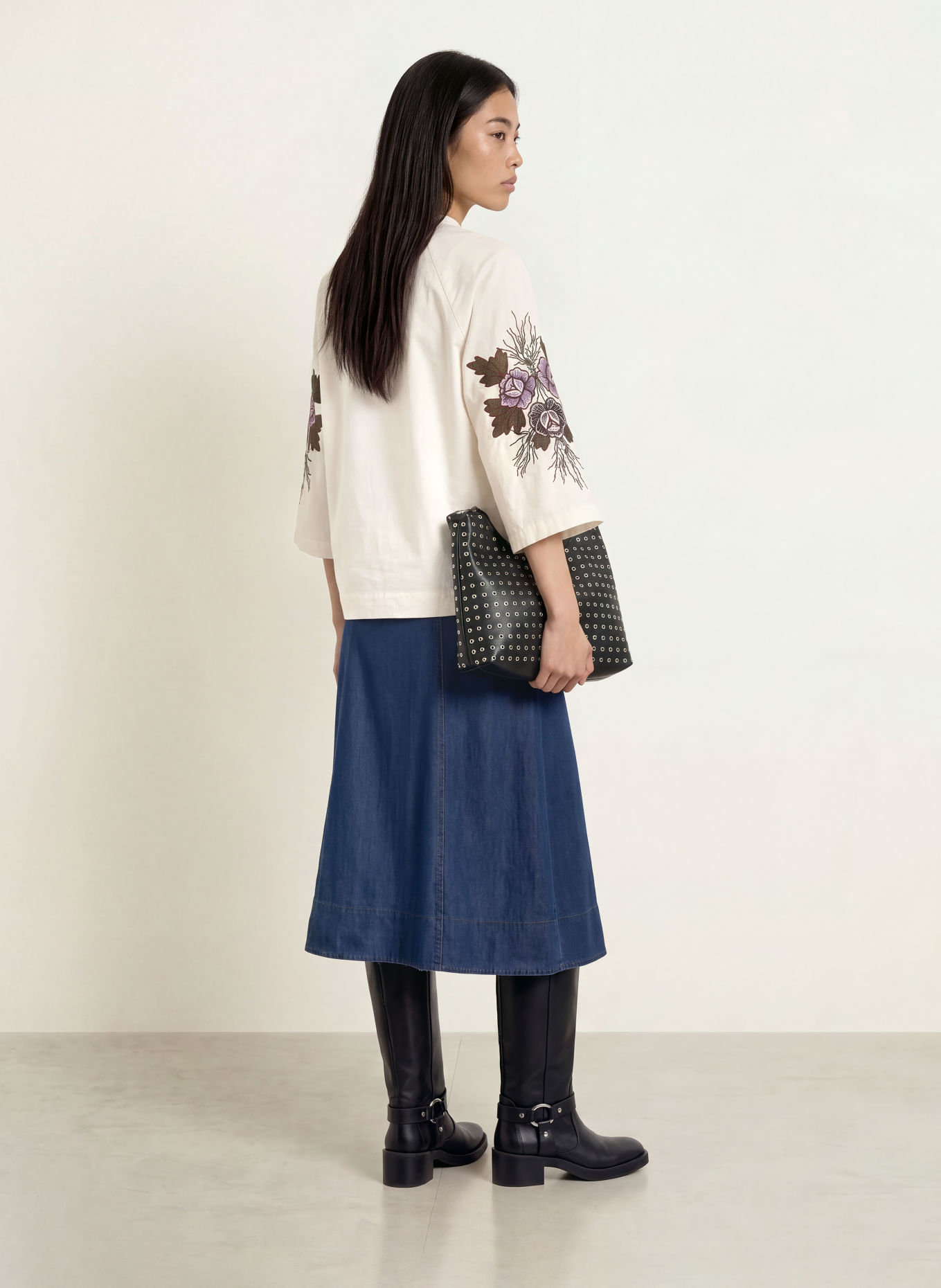 MOS MOSH MMALEYSA-blouseshirt met 3/4-mouwen: WIT / PAARS / GROEN