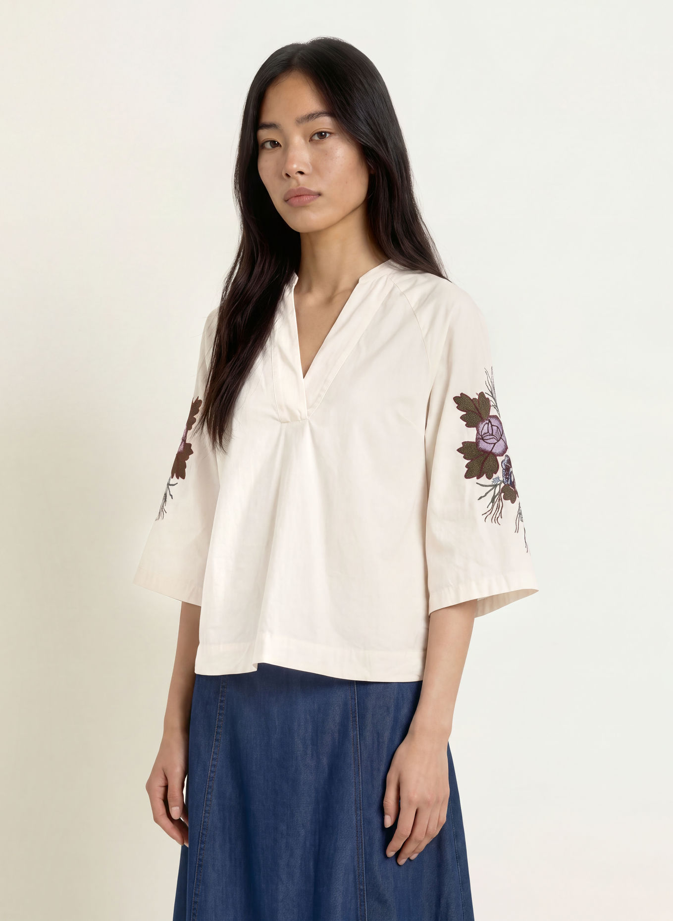 MOS MOSH MMALEYSA-blouseshirt met 3/4-mouwen: WIT / PAARS / GROEN
